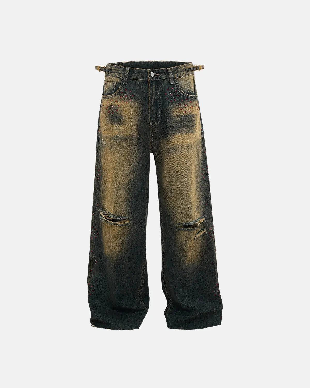 Dirty Wash Rhinestone Baggy Jeans | Inflation Streetwear