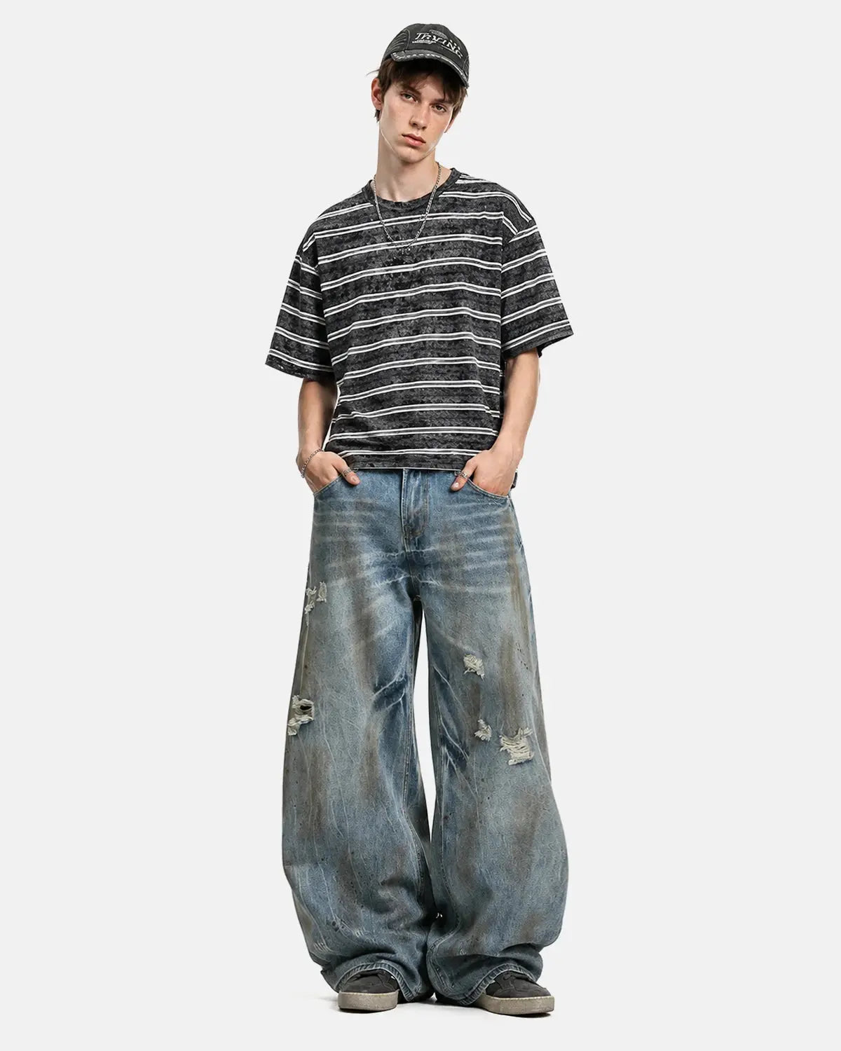 Dirty Wash Distressed Barrel Jeans | Inflation Streetwear