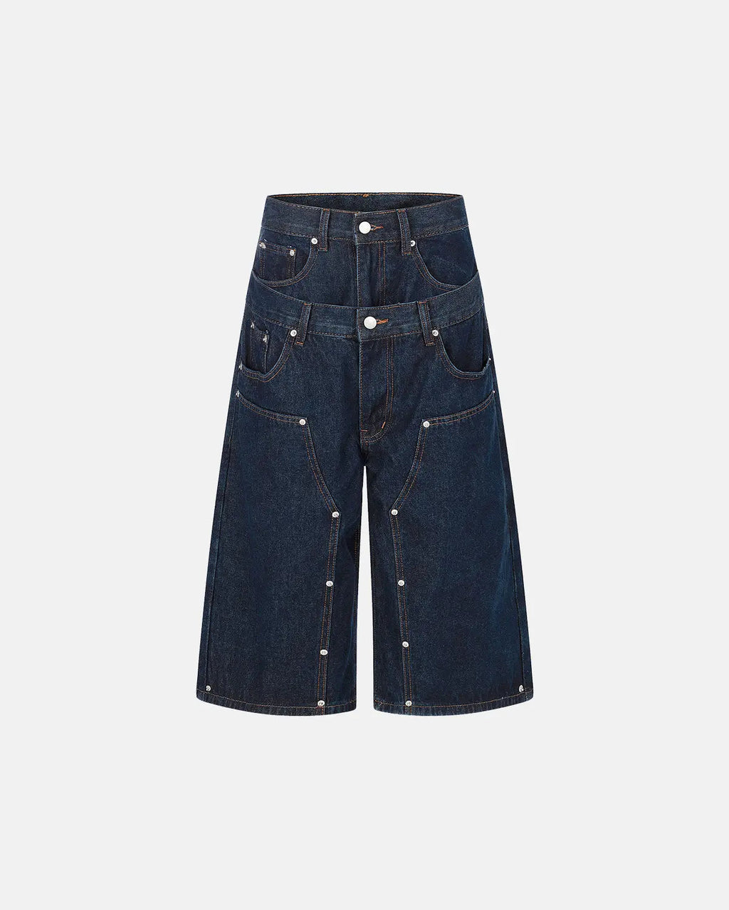 Double Waist Studded Denim Long Jorts | Inflation Streetwear