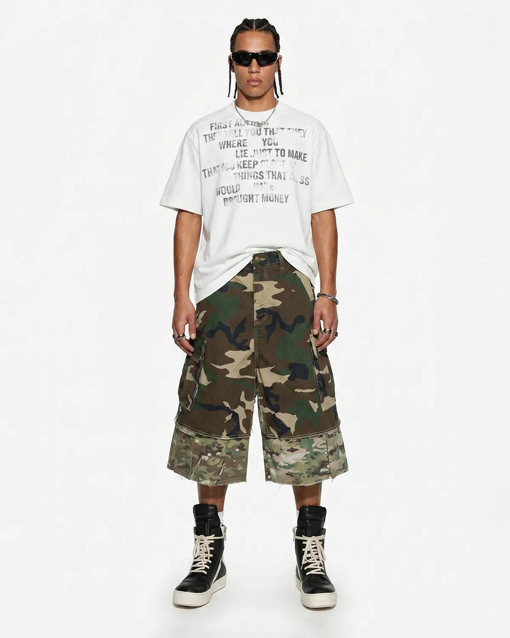 Camo Layered Longline Jorts | Inflation Streetwear