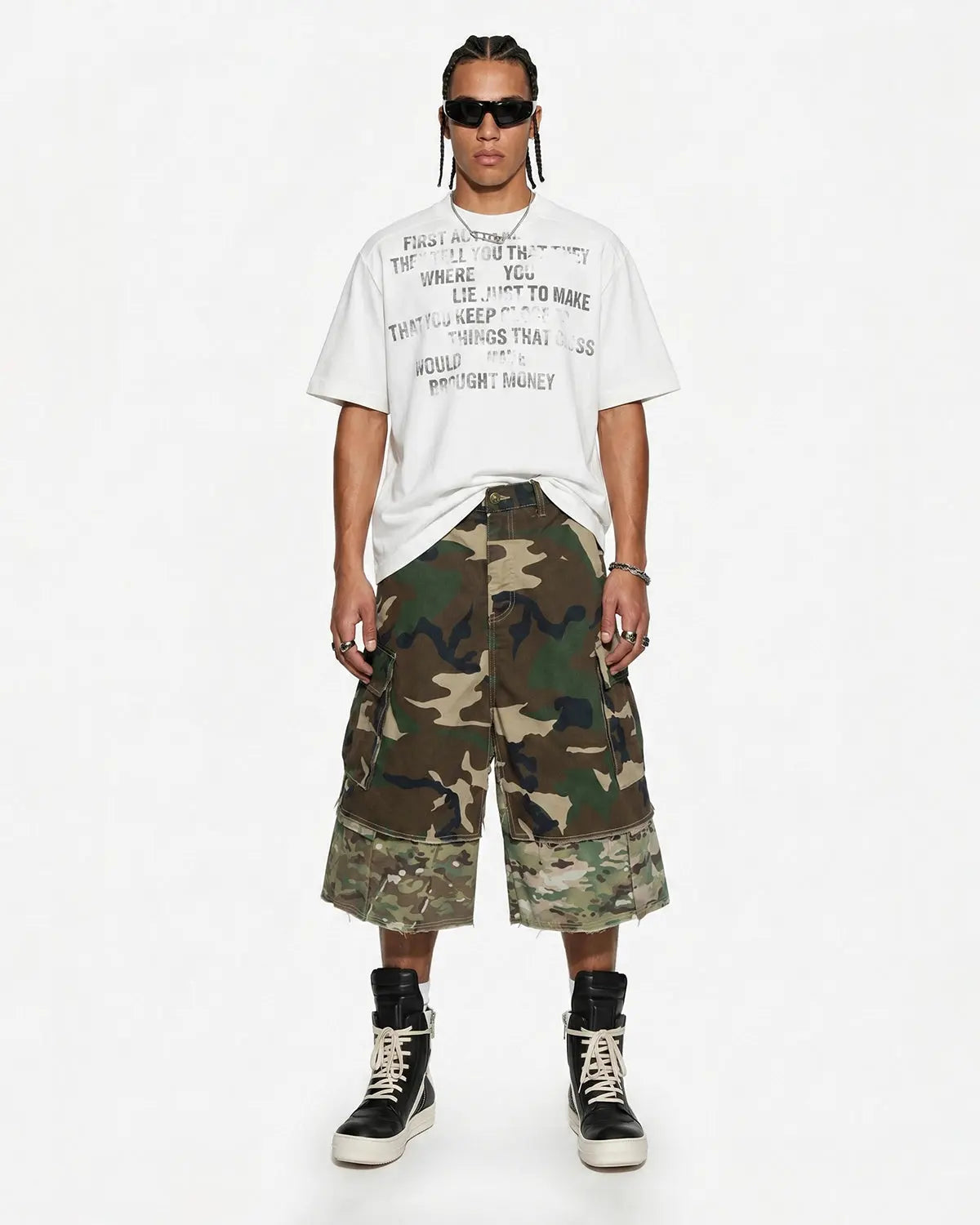 Camo Layered Longline Jorts | Inflation Streetwear