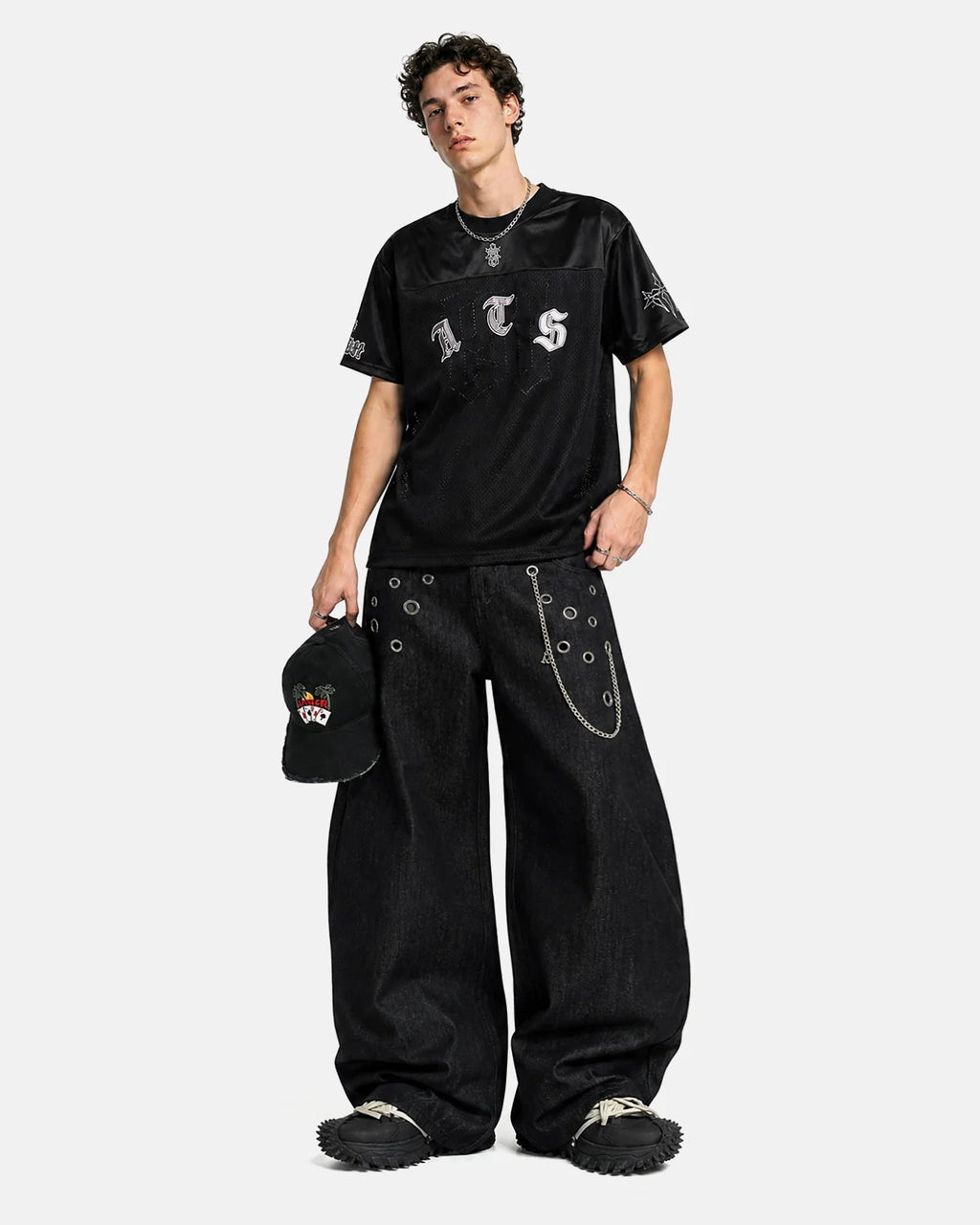 Metal Eyelet Chain Barrel Jeans | Inflation Streetwear