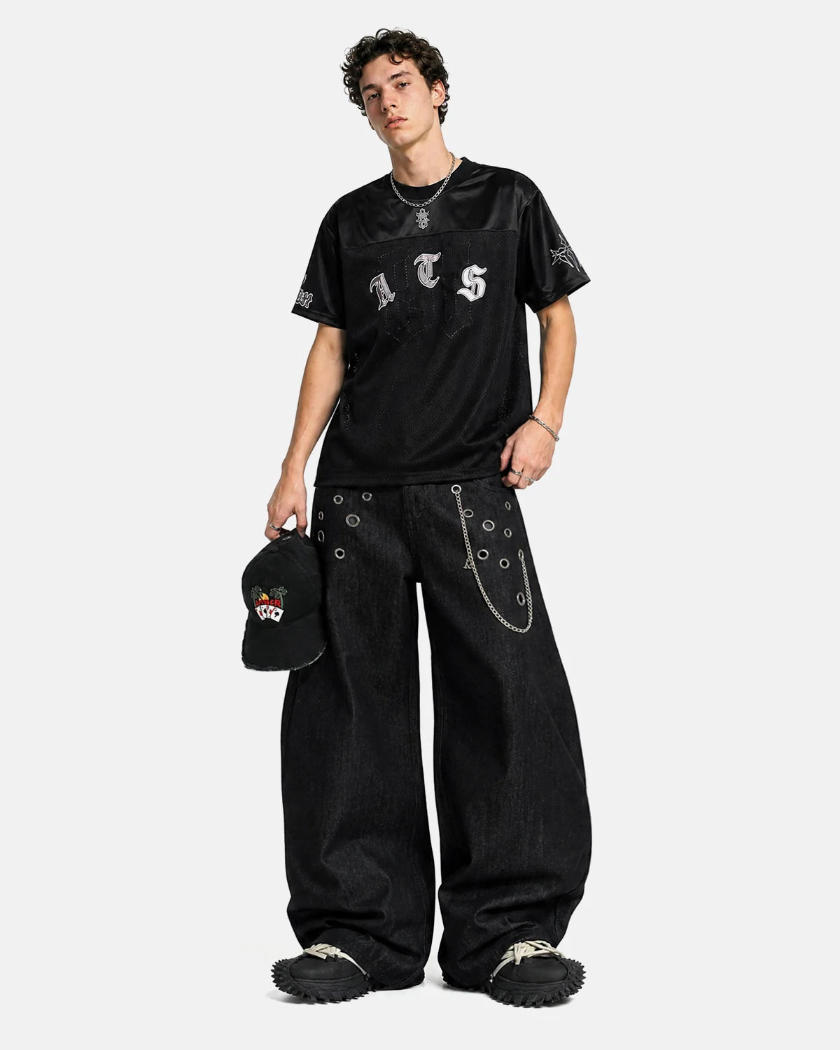 Metal Eyelet Chain Barrel Jeans | Inflation Streetwear
