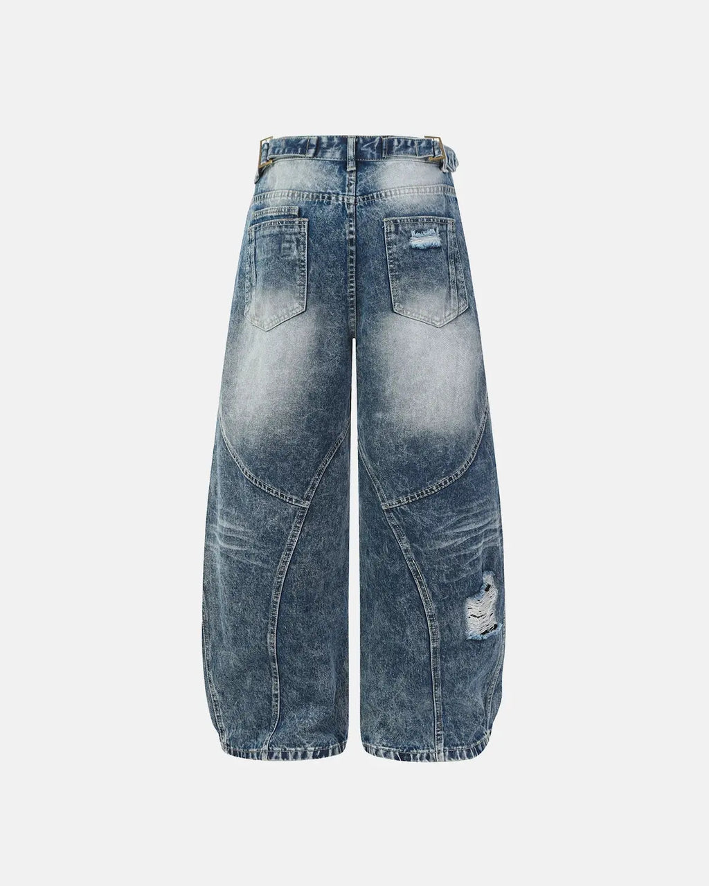 Cinch Back Deconstructed Distressed Barrel Jeans | Inflation Streetwear
