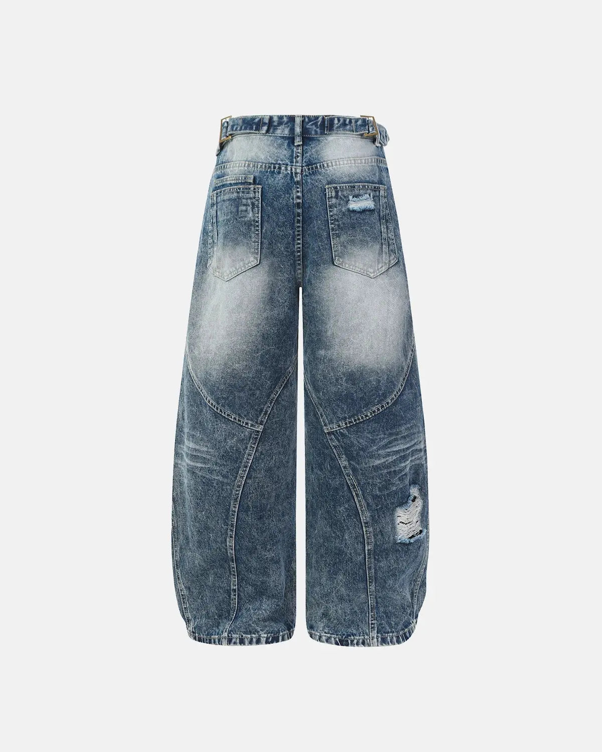 Cinch Back Deconstructed Distressed Barrel Jeans | Inflation Streetwear