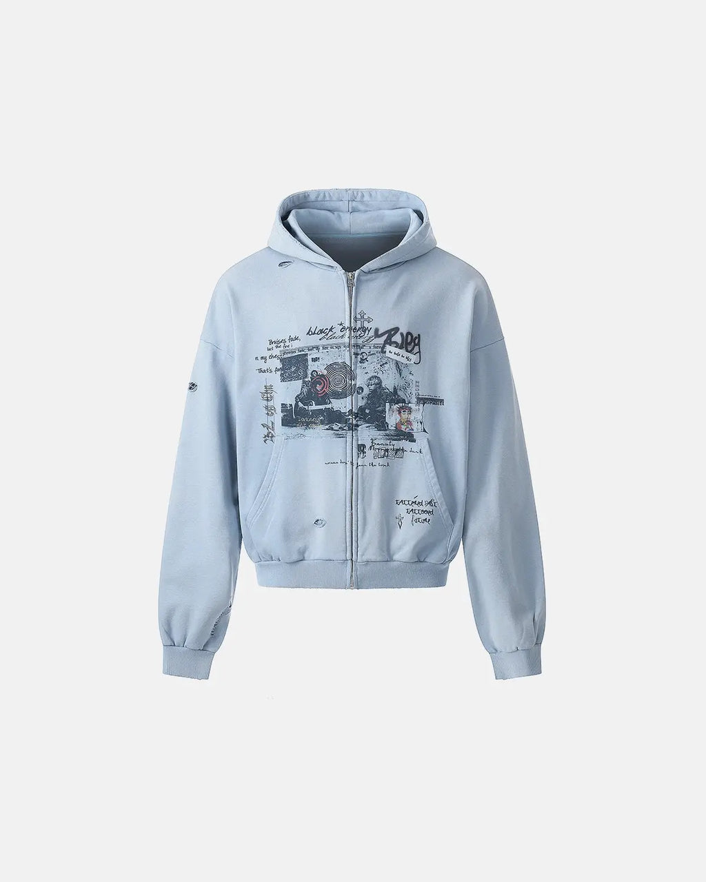 Graffiti Character Distressed Washed Zip Hoodies | Inflation Streetwear