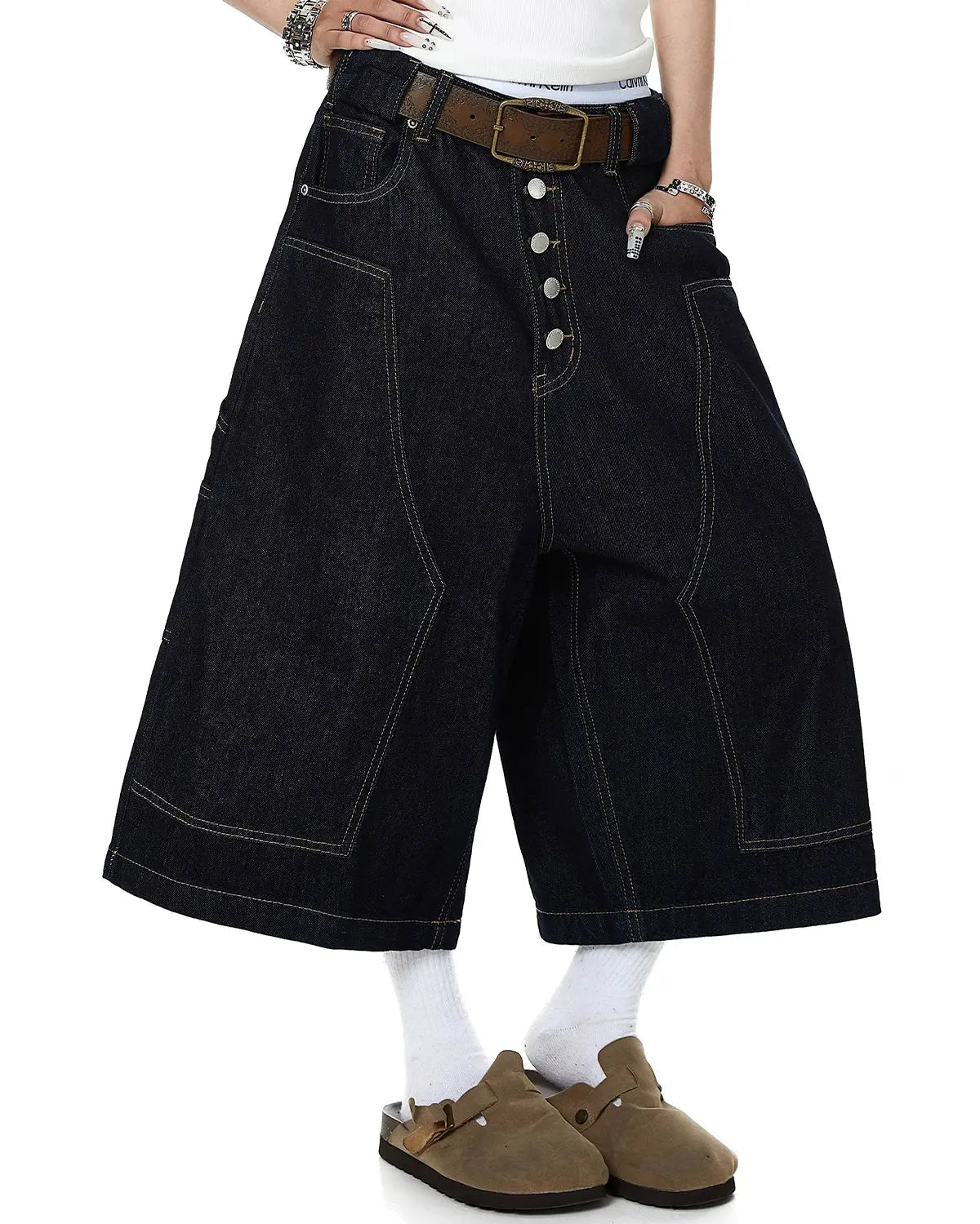 Cinch Back Buttons Up Cargo Jorts | Inflation Streetwear