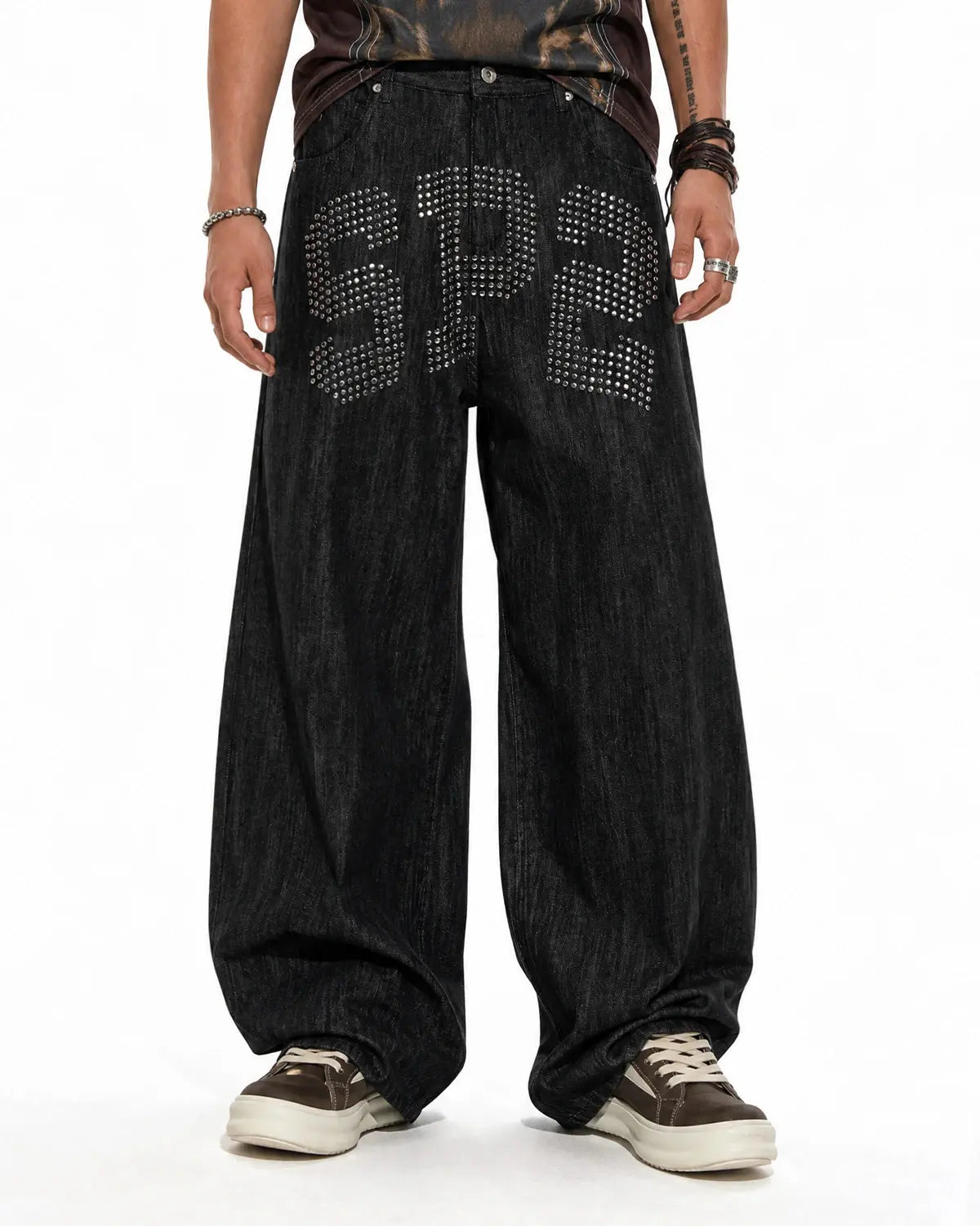 Rhinestone Number Wide Leg Jeans | Inflation Streetwear