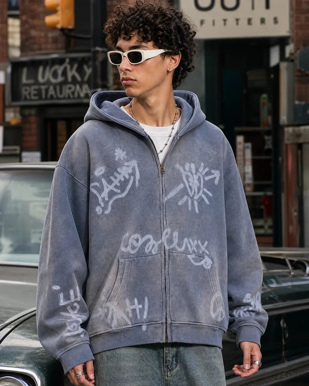 INFLATION Graffiti Washed Zip Up Hoodies