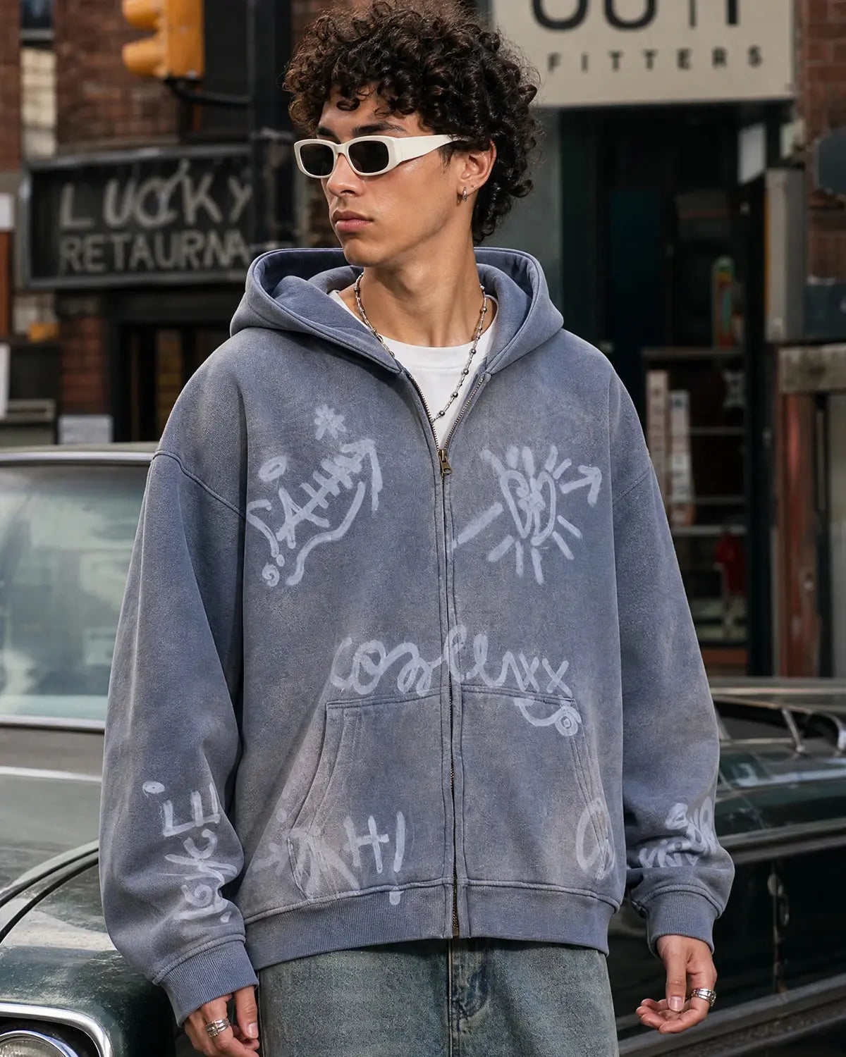 INFLATION Graffiti Washed Zip Up Hoodies
