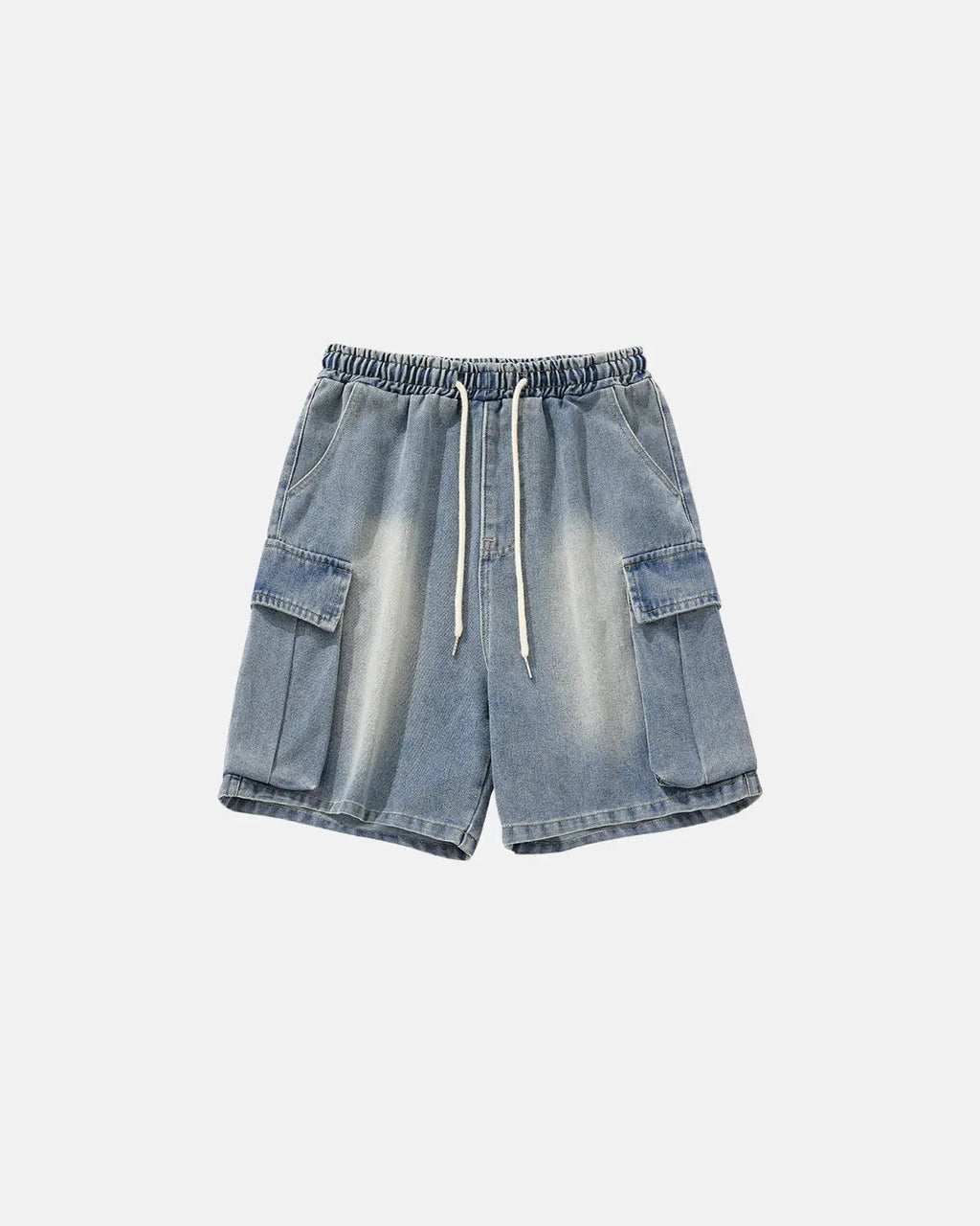 Washed Denim Cargo Shorts with Drawstring | Inflation Streetwear
