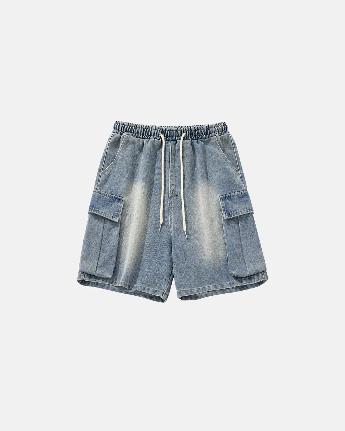 Washed Denim Cargo Shorts with Drawstring | Inflation Streetwear