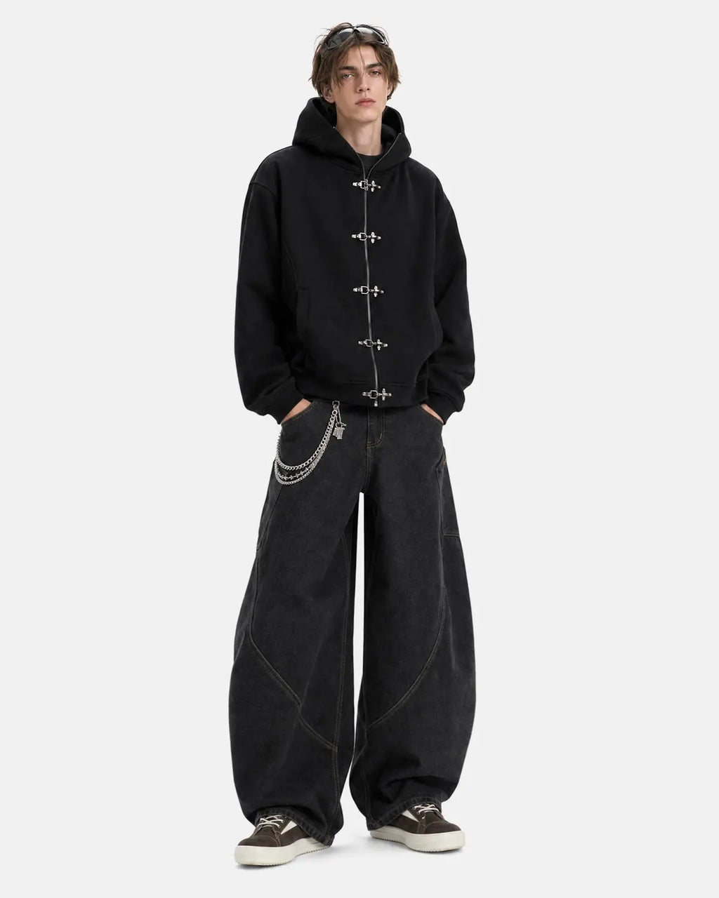 Metal Clasp Boxy Zip Up Hoodie | Inflation Streetwear