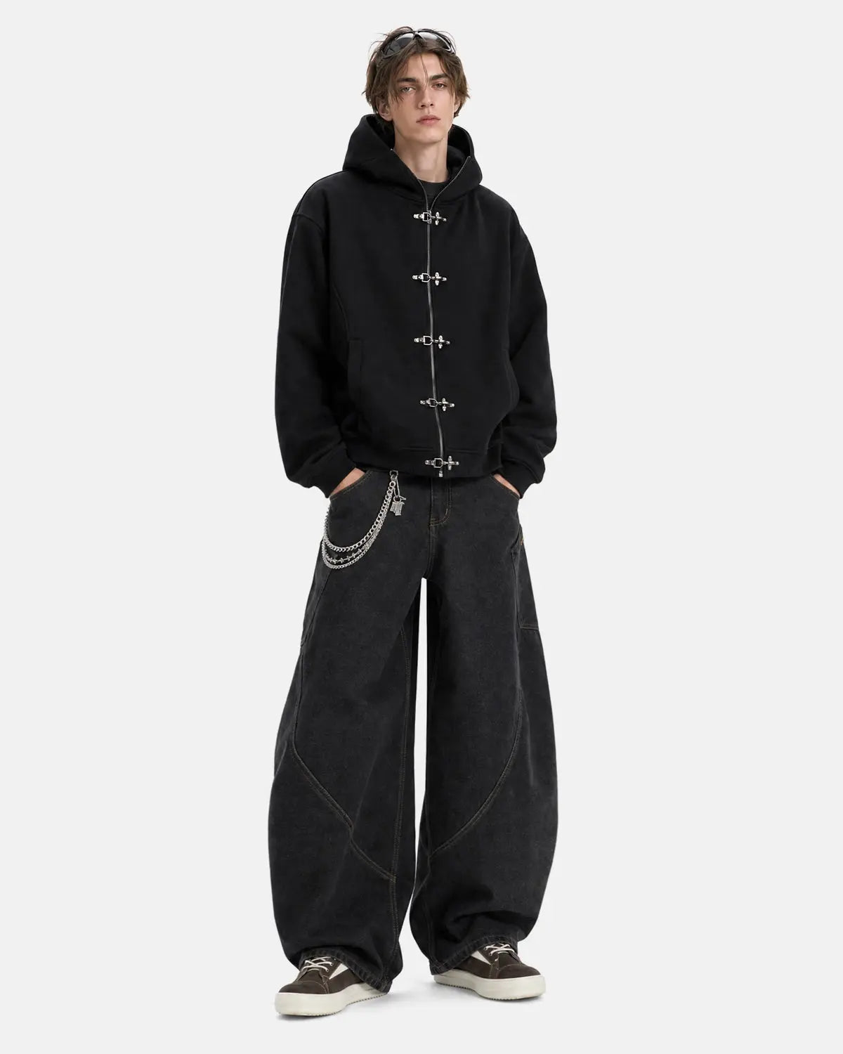 Metal Clasp Boxy Zip Up Hoodie | Inflation Streetwear