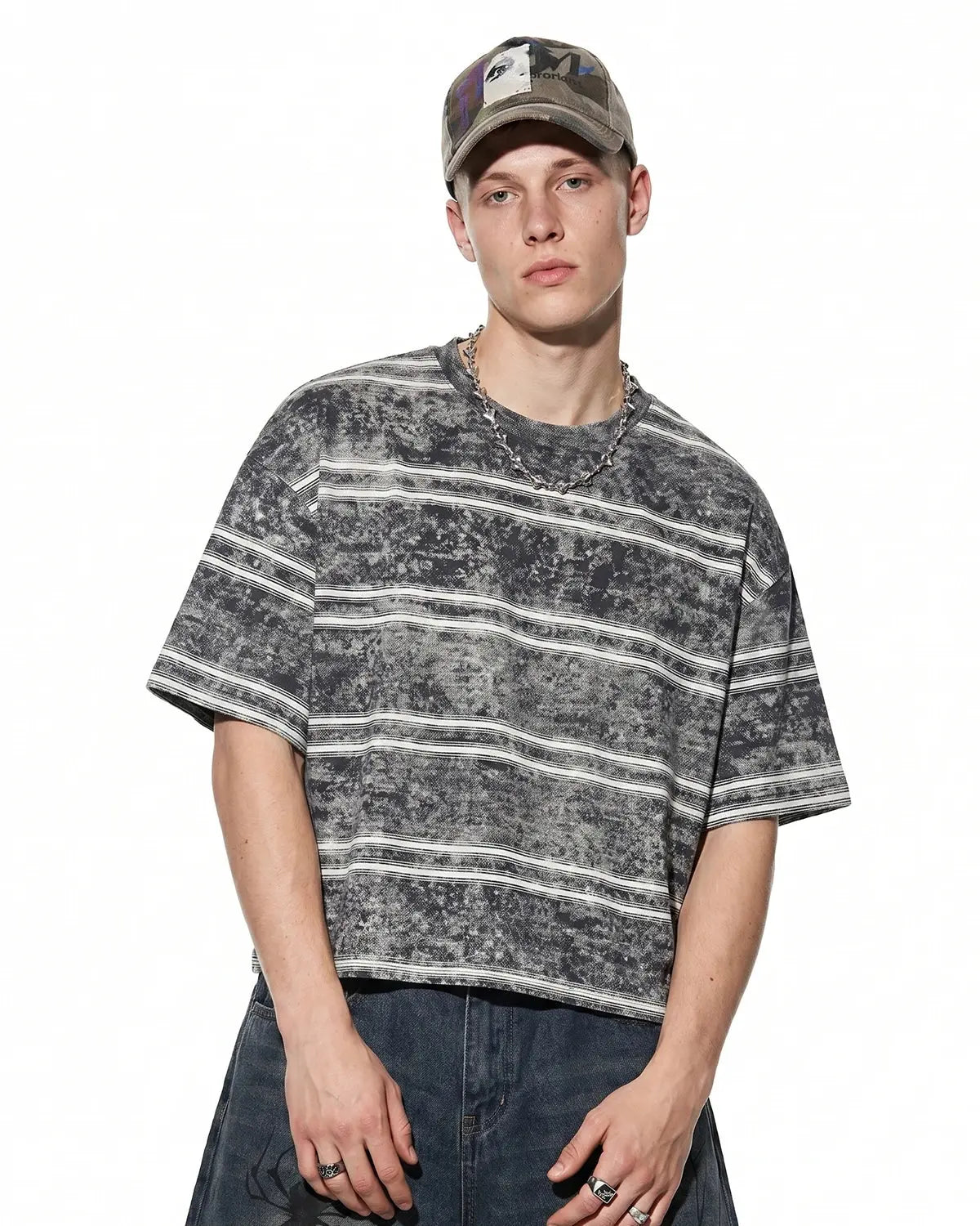 Vintage Washed Striped Boxy T-Shirt | Inflation Streetwear