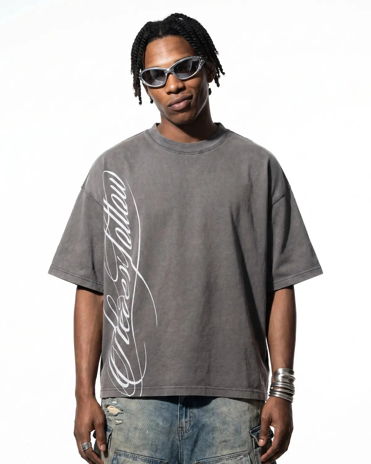 Boxy Script Graphic Washed T-Shirt | Inflation Streetwear