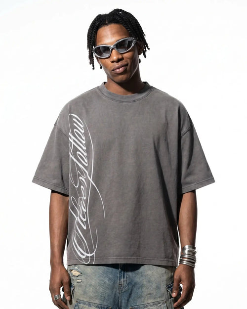 Boxy Script Graphic Washed T-Shirt | Inflation Streetwear