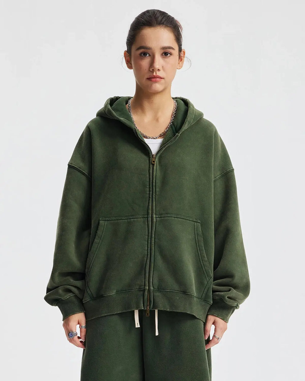 Boxy Fit Acid Washed Fleece Zip Up Hoodies | Inflation Streetwear