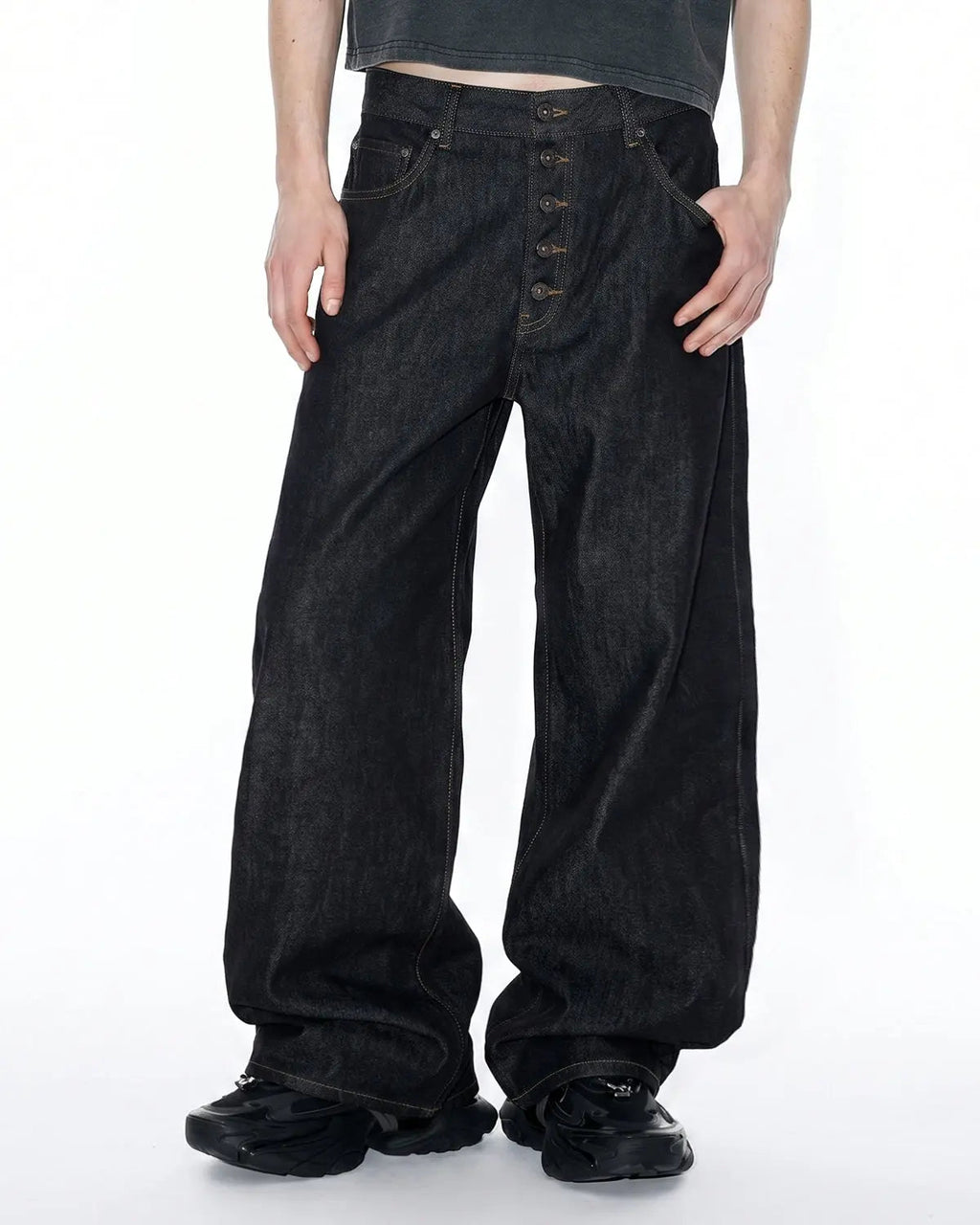 Button Fly Raw Baggy Jeans | Inflation Streetwear