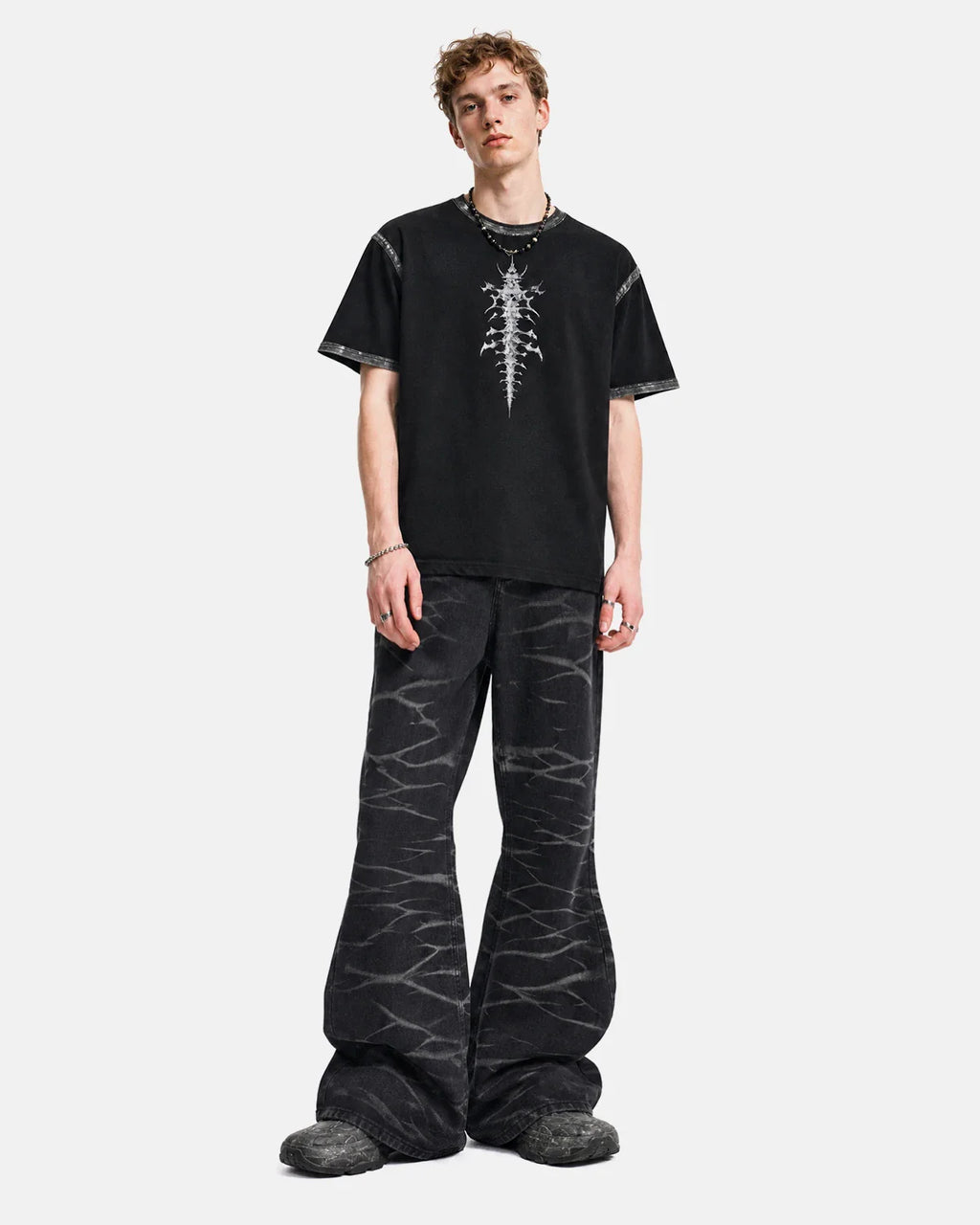 Black Whisker Wash Bootcut Jeans | Inflation Streetwear
