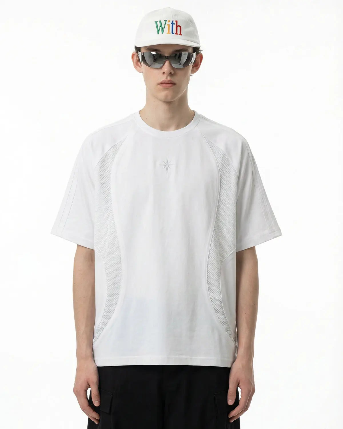 Mesh Patchwork Stitching Embroidered T-Shirt | Inflation Streetwear