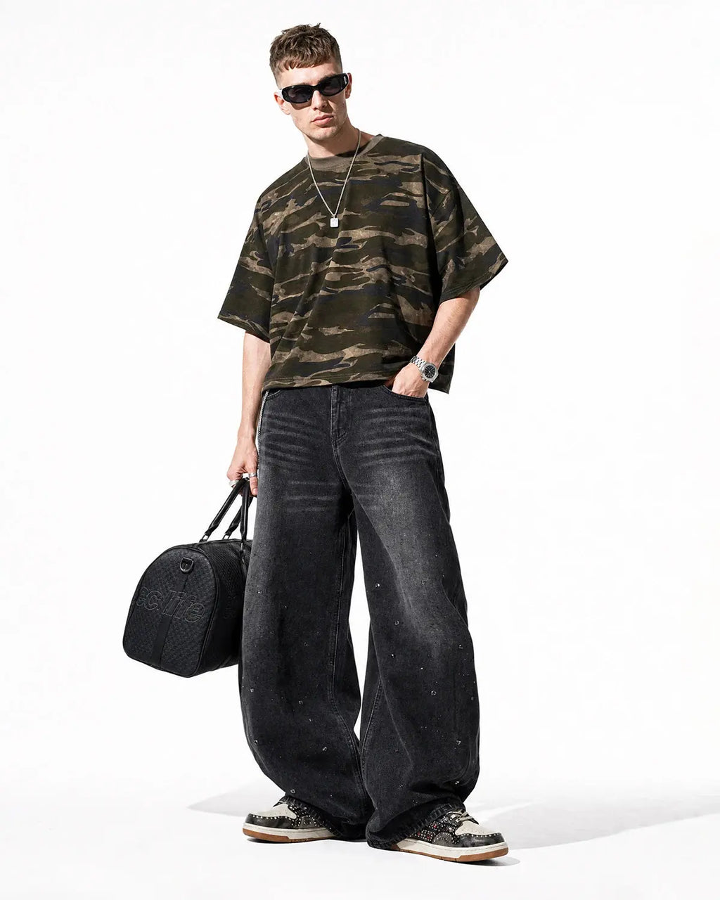 Vintage Washed Rhinestone Barrel Jeans | Inflation Streetwear