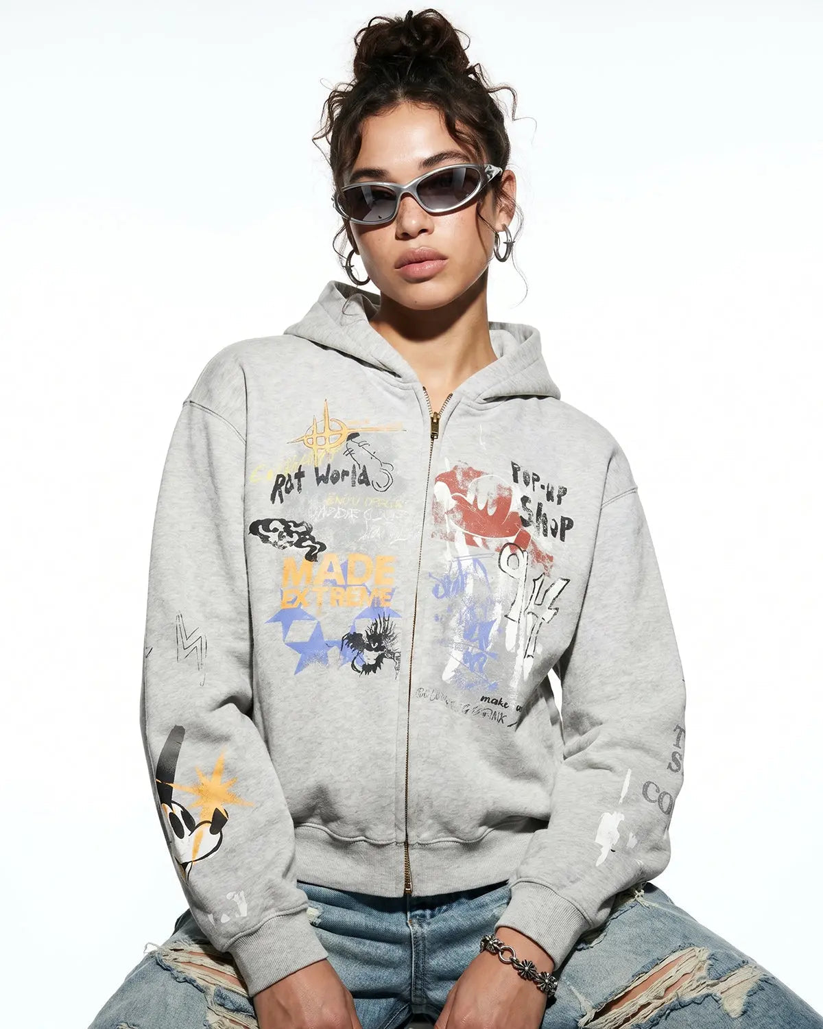 Boxy Graffiti Zip Up Hoodie | Inflation Streetwear
