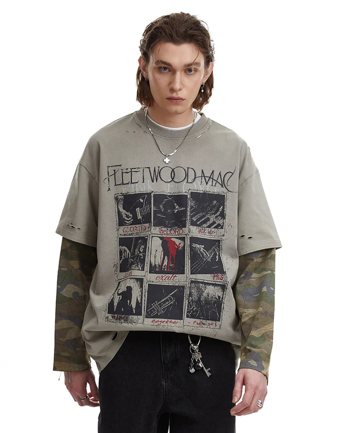 Camo Sleeve Layered Graphic T-Shirt | Inflation Streetwear