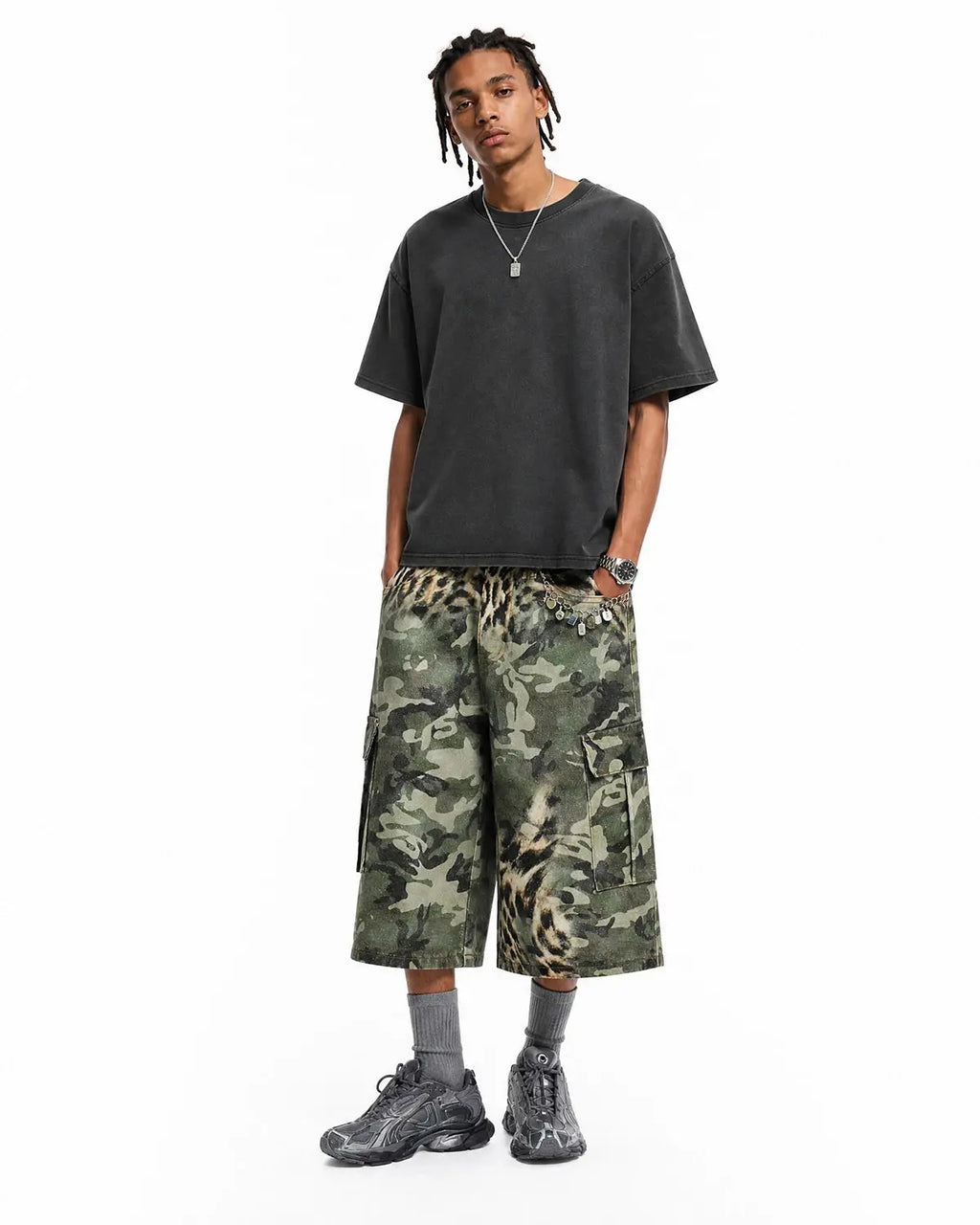 Leopard Camo Cargo Longline Shorts | Inflation Streetwear