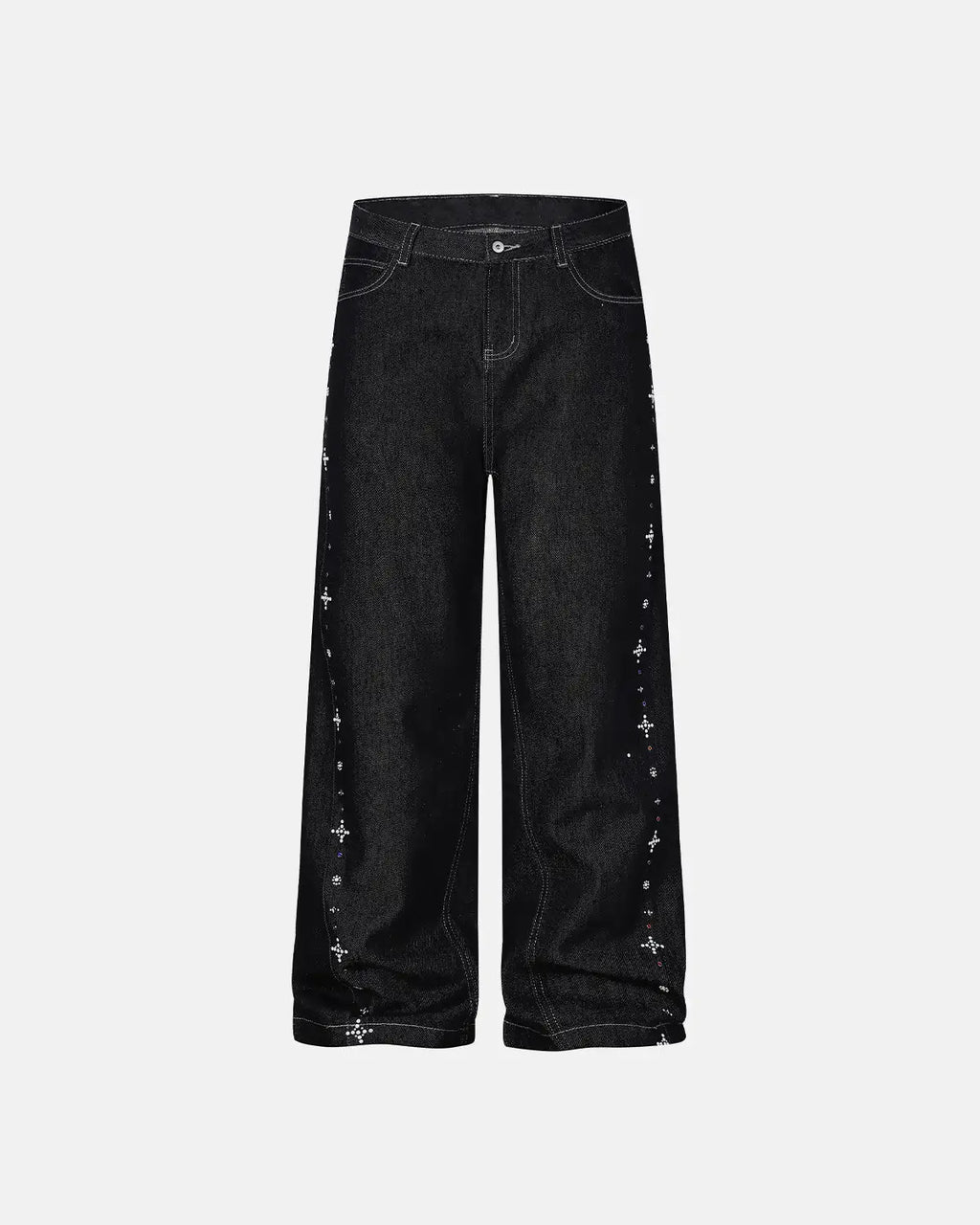 Studded Rhinestone Baggy Denim Jeans | Inflation Streetwear