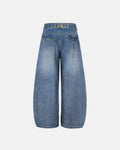 Cinch Back Washed Bamboo Weave Baggy Jeans | Inflation Streetwear