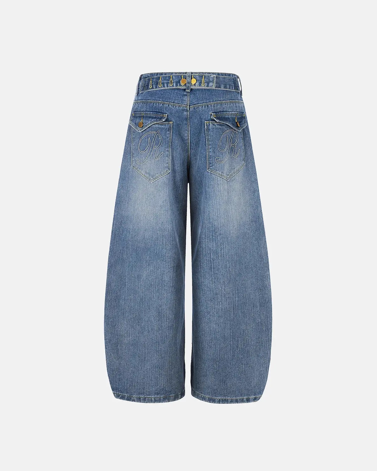Cinch Back Washed Bamboo Weave Baggy Jeans | Inflation Streetwear
