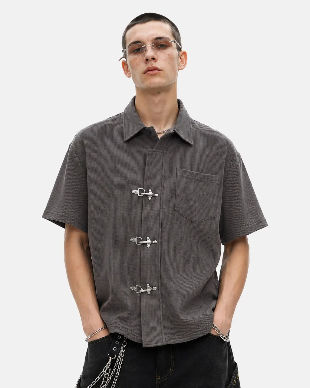 Metal Clasp Waffle Shirt | Inflation Streetwear