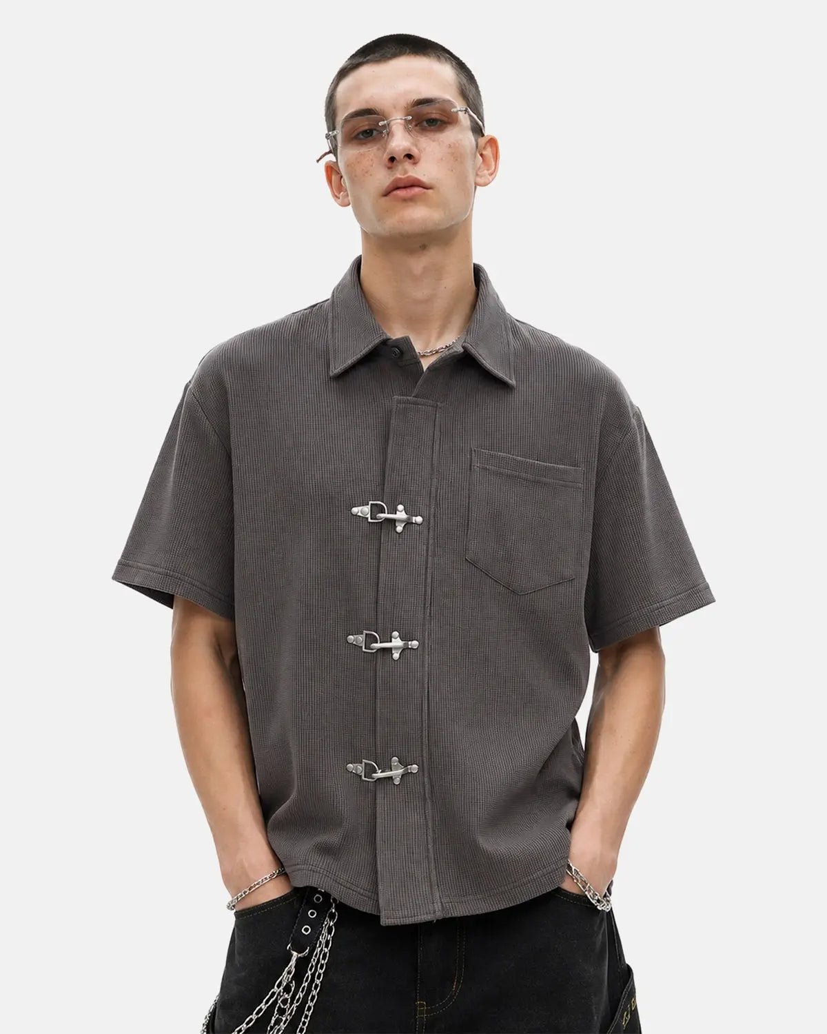 Metal Clasp Waffle Shirt | Inflation Streetwear