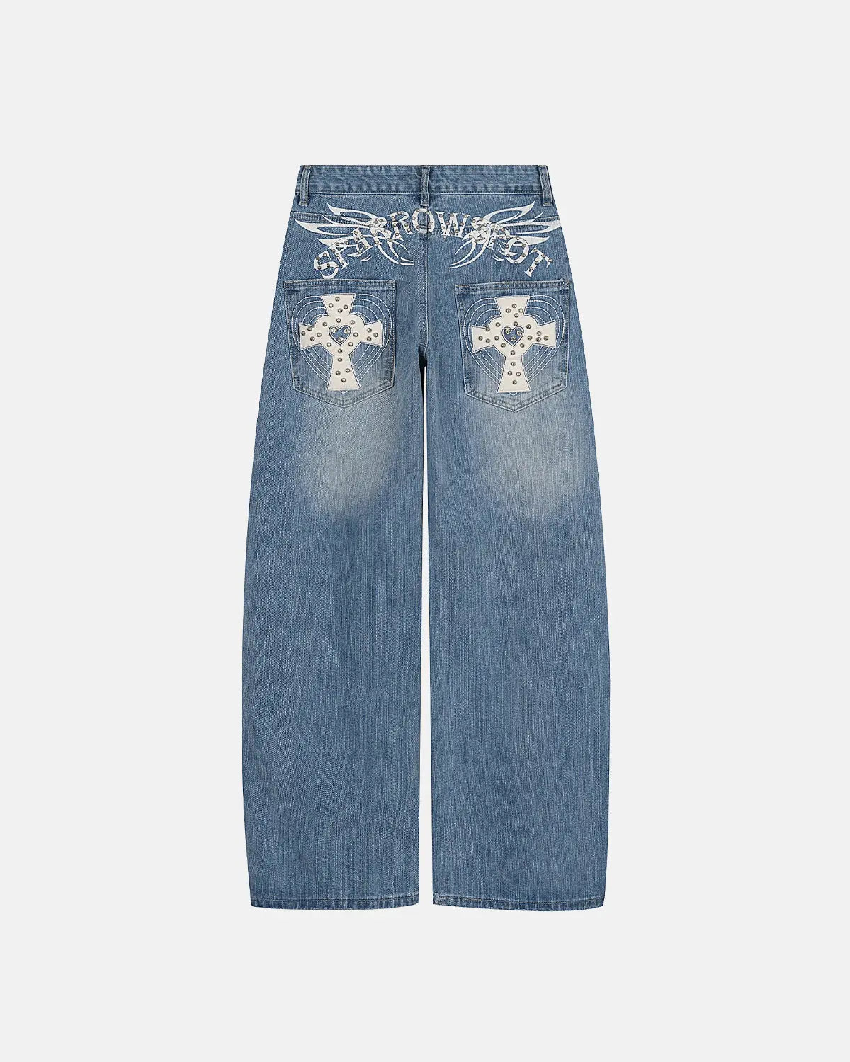 Cross Stud Bamboo Weave Baggy Jeans | Inflation Streetwear
