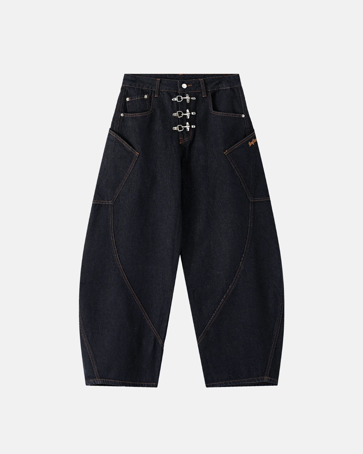 Metal Clasp Raw Barrel Jeans | Inflation Streetwear
