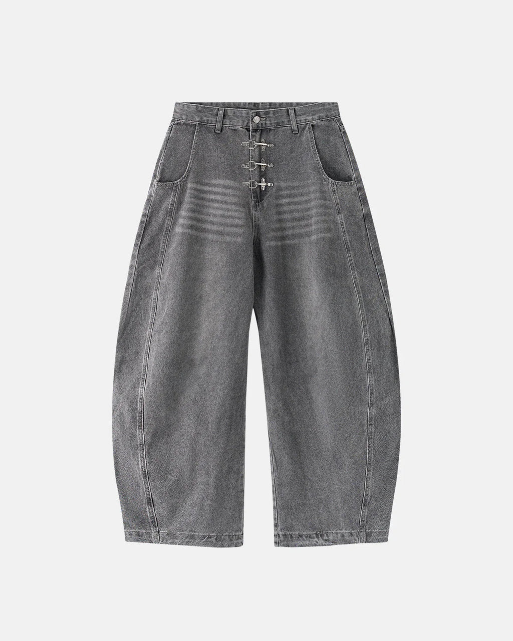 Metal Clasp Grey Barrel Jeans | Inflation Streetwear