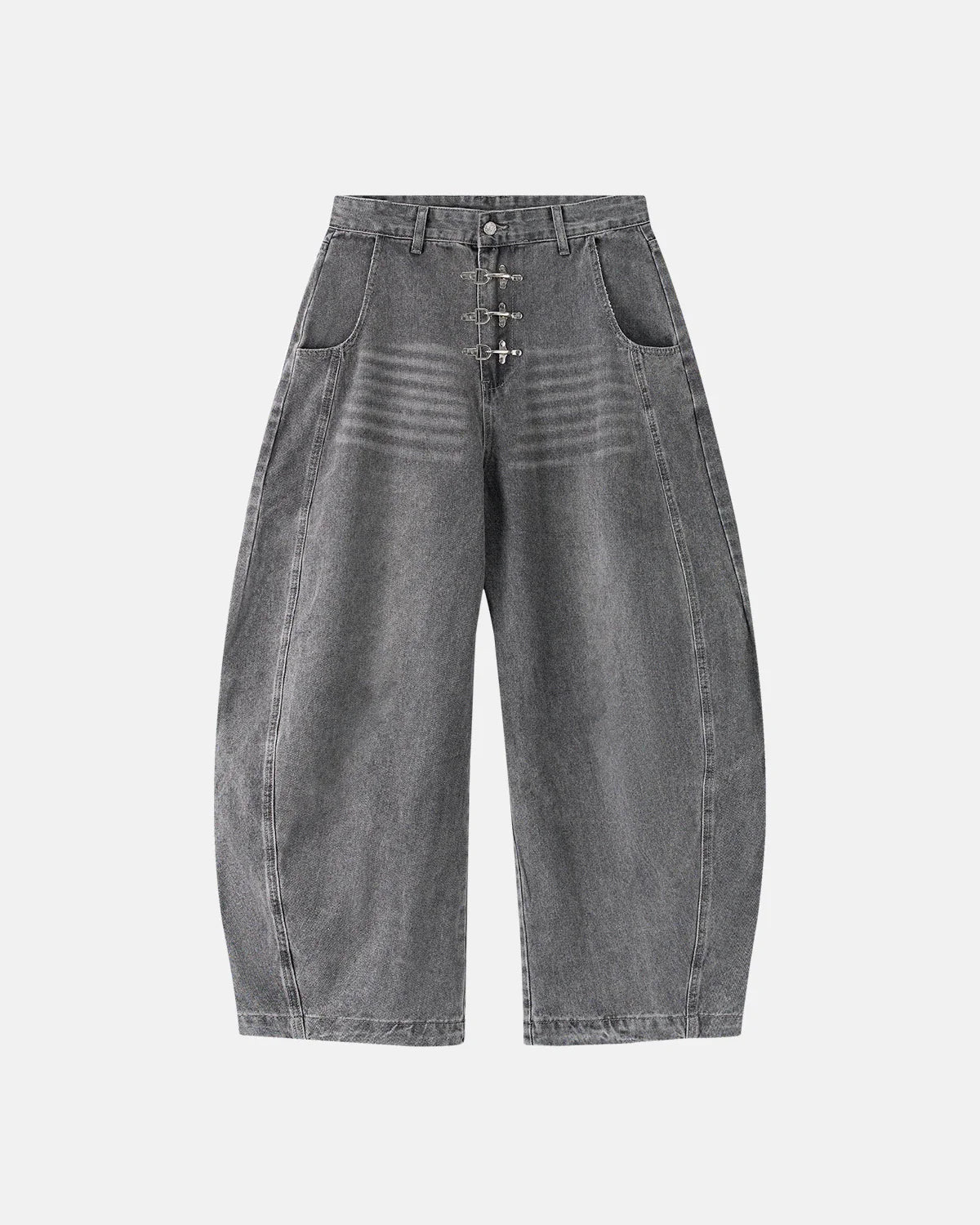 Metal Clasp Grey Barrel Jeans | Inflation Streetwear