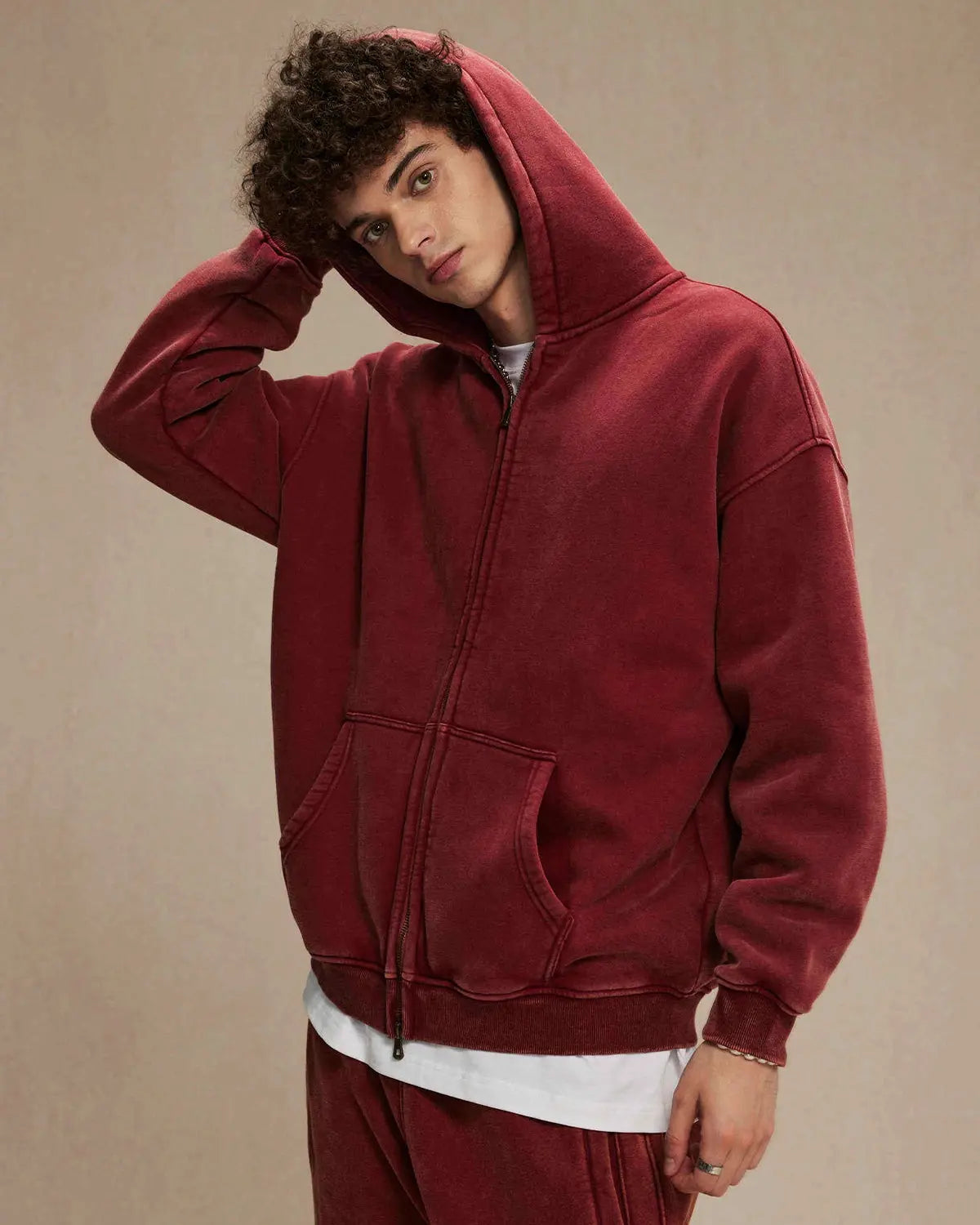 Acid Washed Distressed Fleece Zip Up Hoodies | Inflation Streetwear