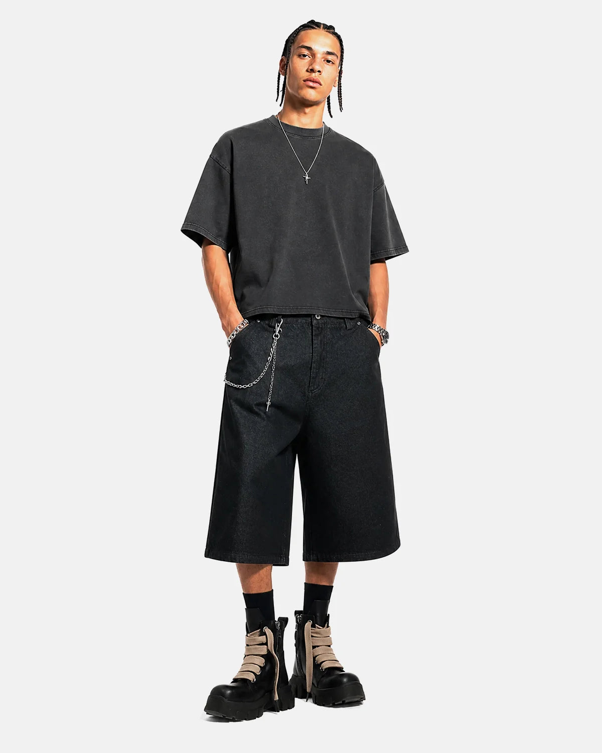 Black Baggy Long Jorts | Inflation Streetwear