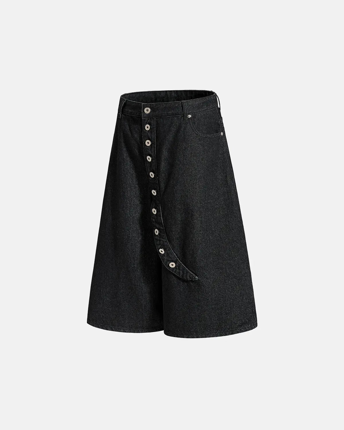 Asymmetric Button Raw Denim Jorts | Inflation Streetwear