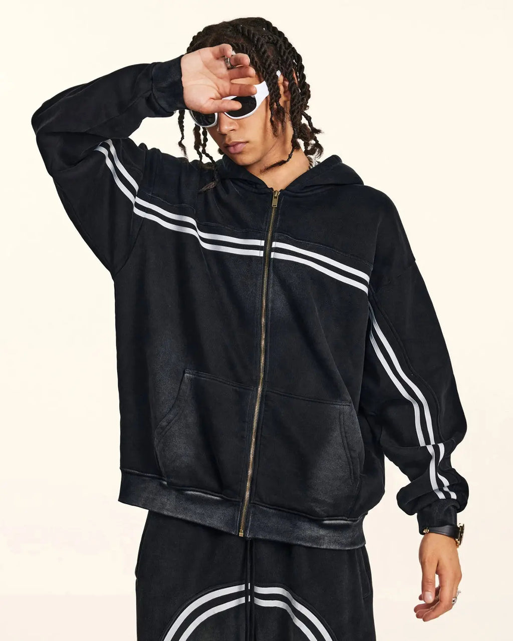 Striped Acid Wash Zip Up Hoodies | Inflation Streetwear