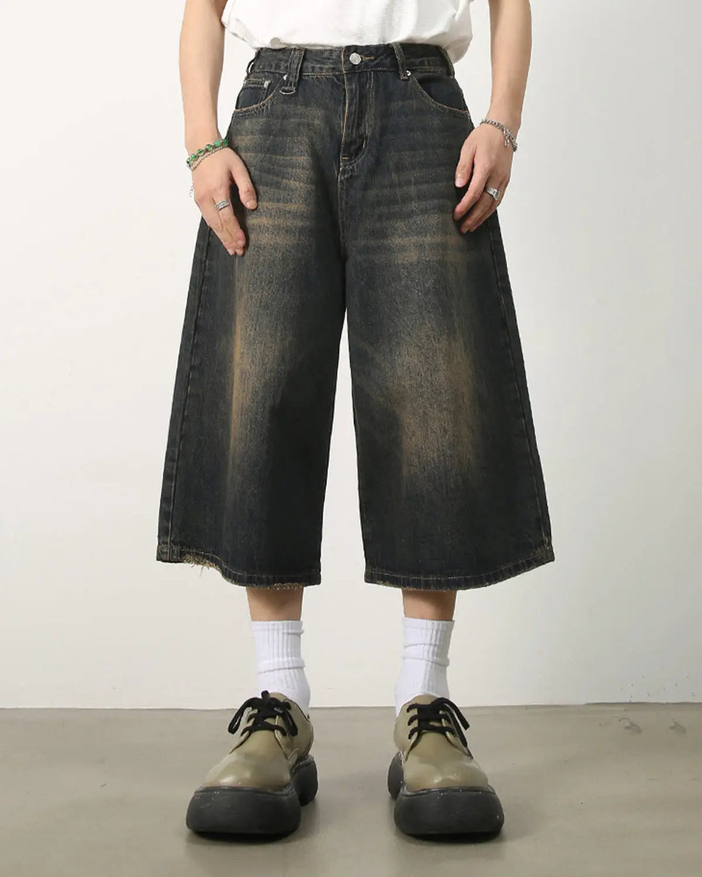 Washed Baggy Denim Jorts | Inflation Streetwear