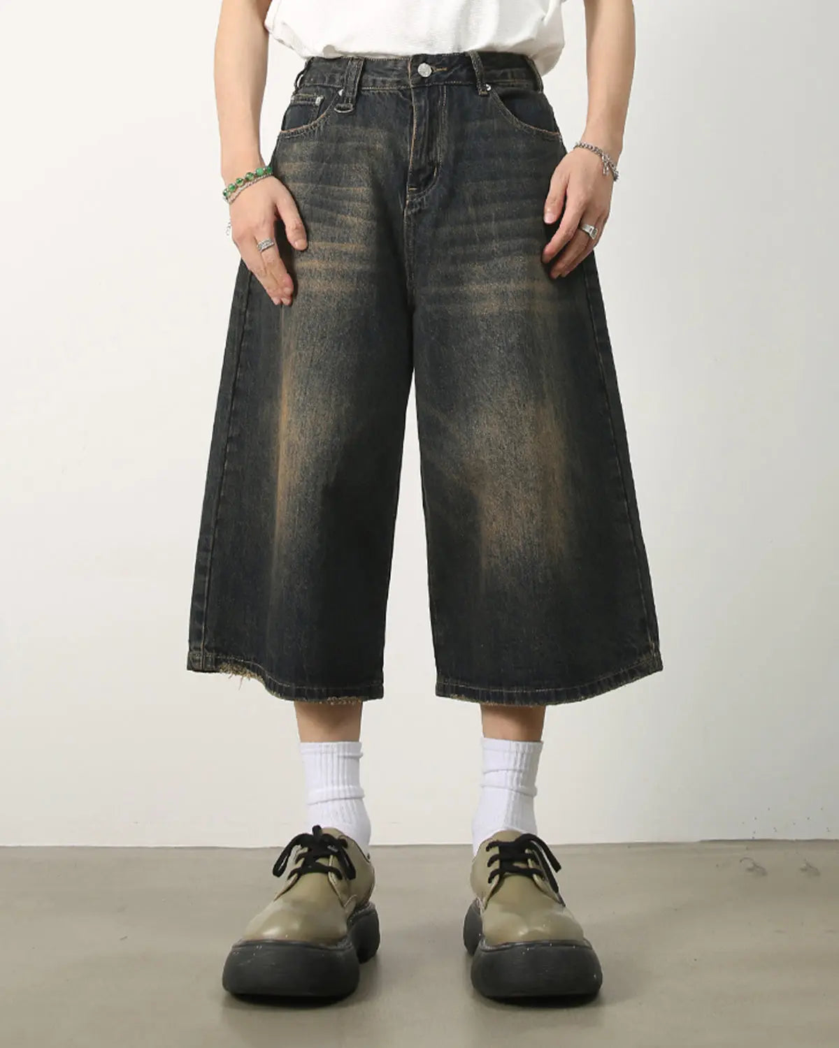 Washed Baggy Denim Jorts | Inflation Streetwear