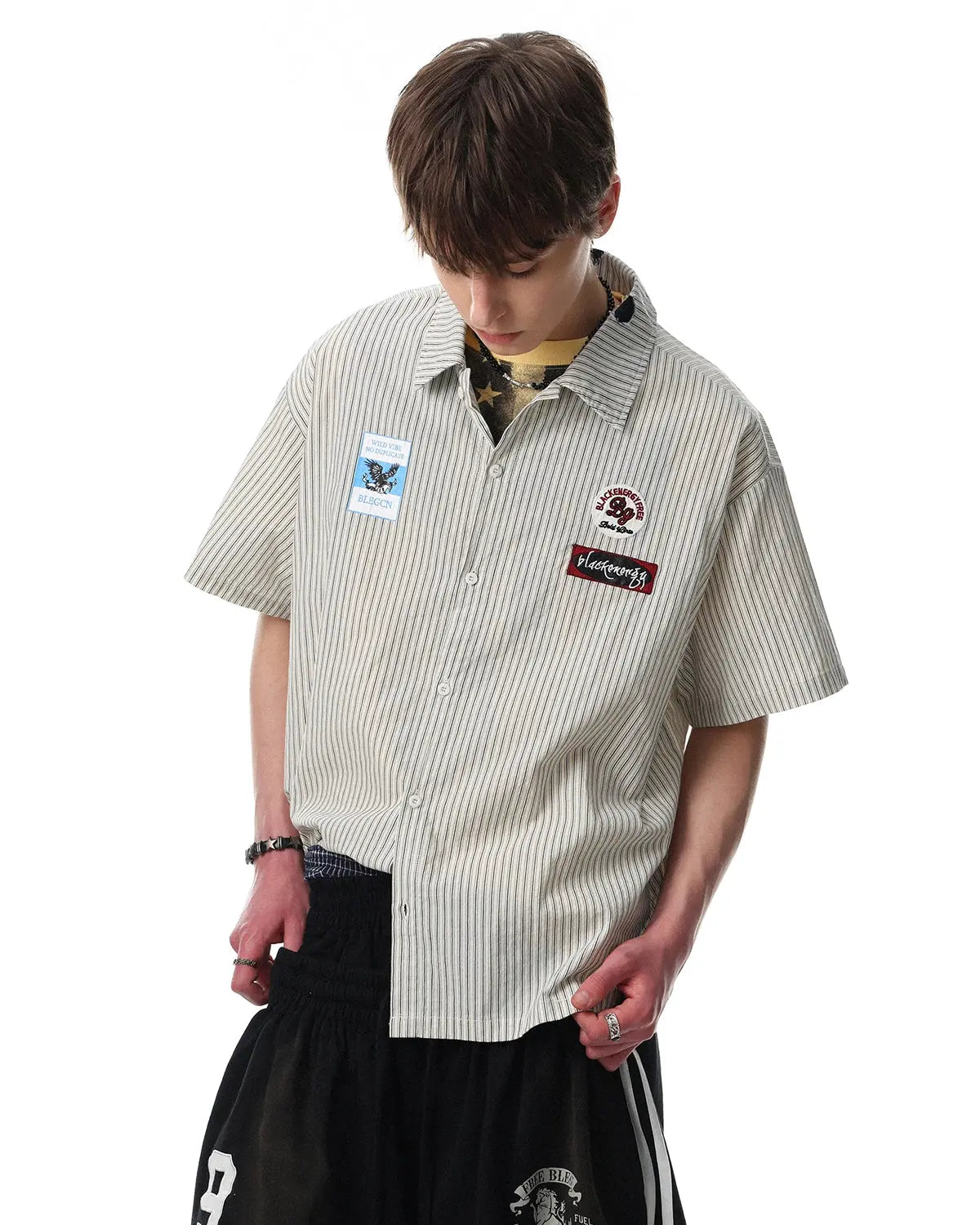 Graffiti Patch Striped Shirts | Inflation Streetwear