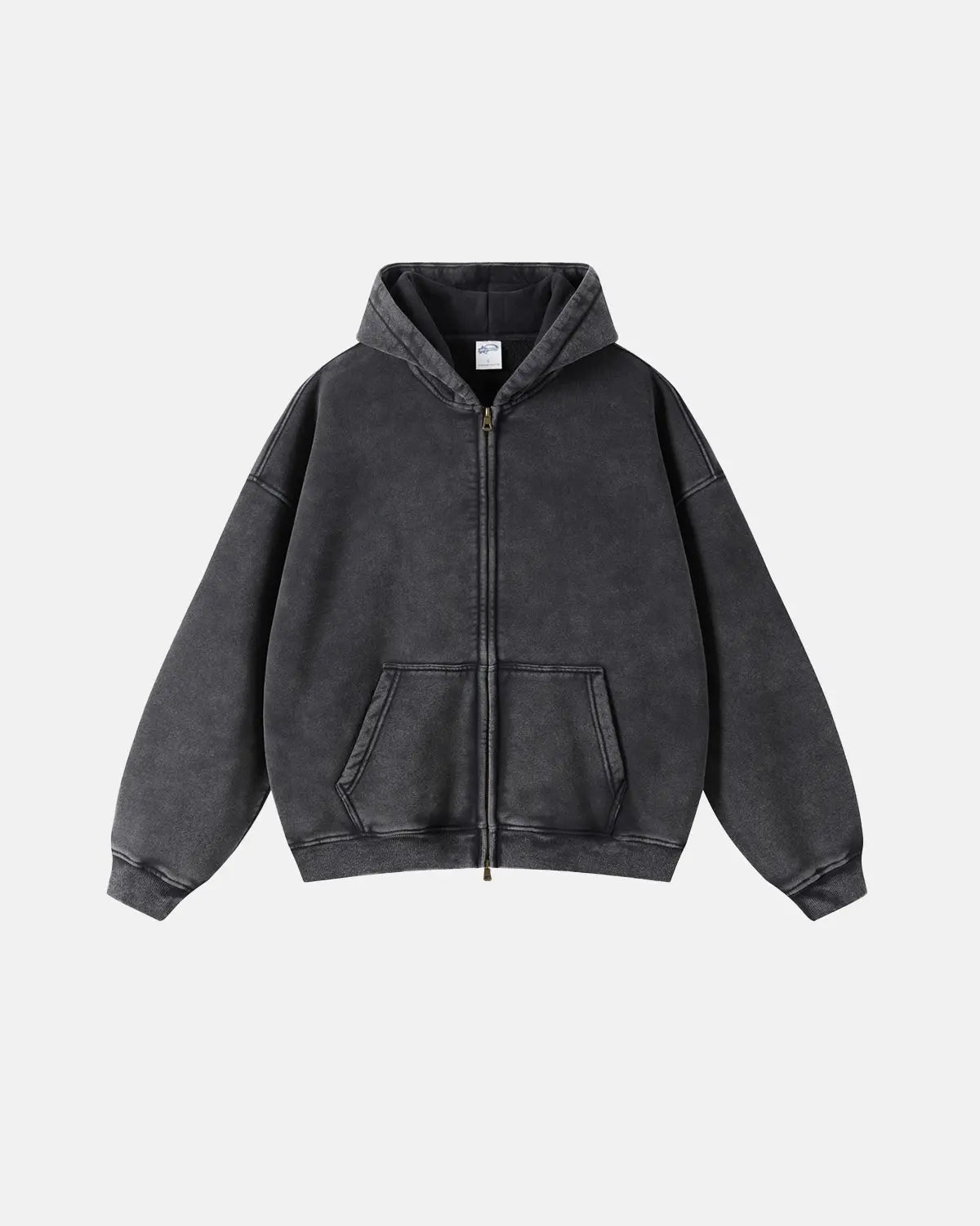 Acid Washed Distressed Fleece Zip Up Hoodies | Inflation Streetwear