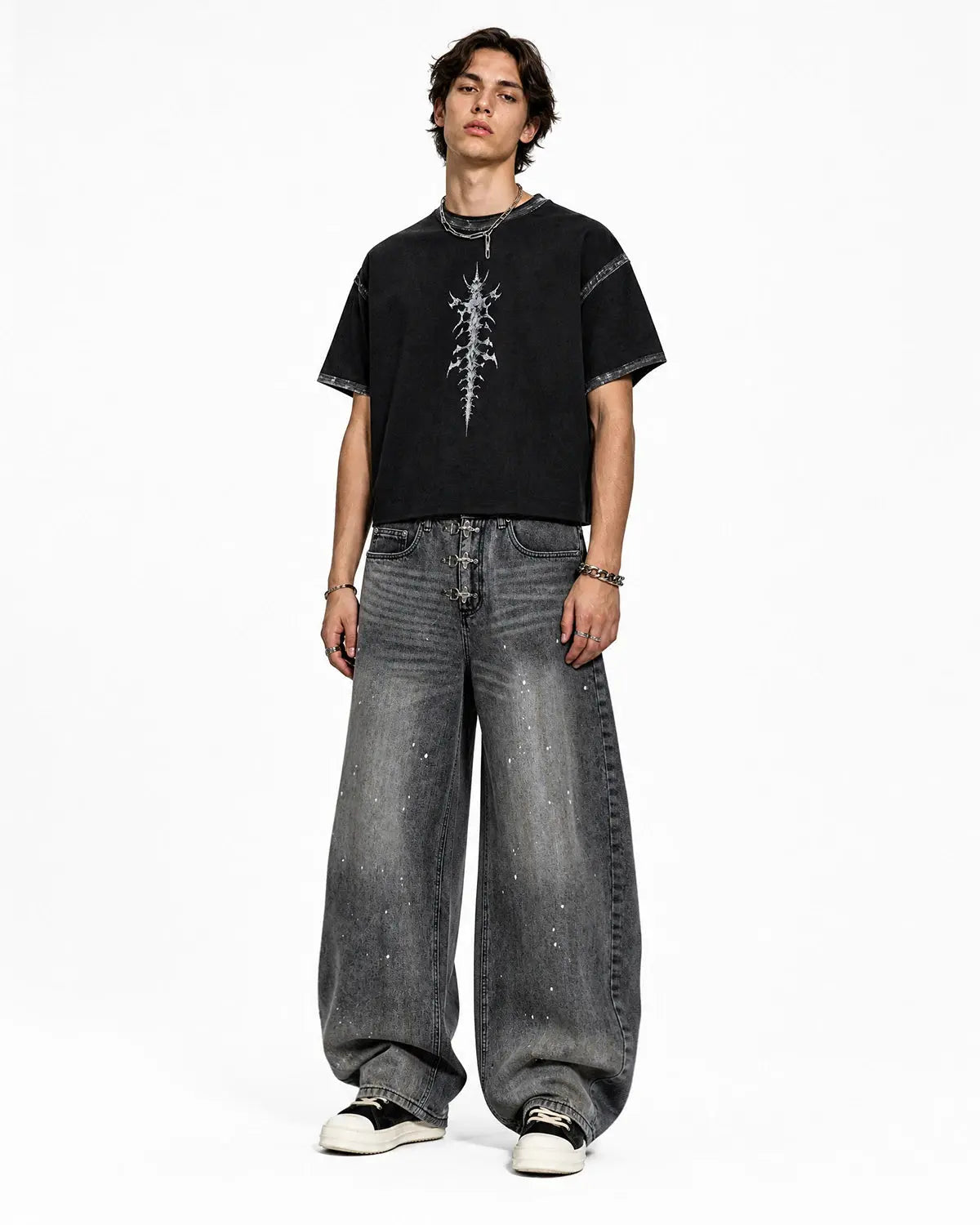 Metal Clasp Washed Barrel Jeans | Inflation Streetwear