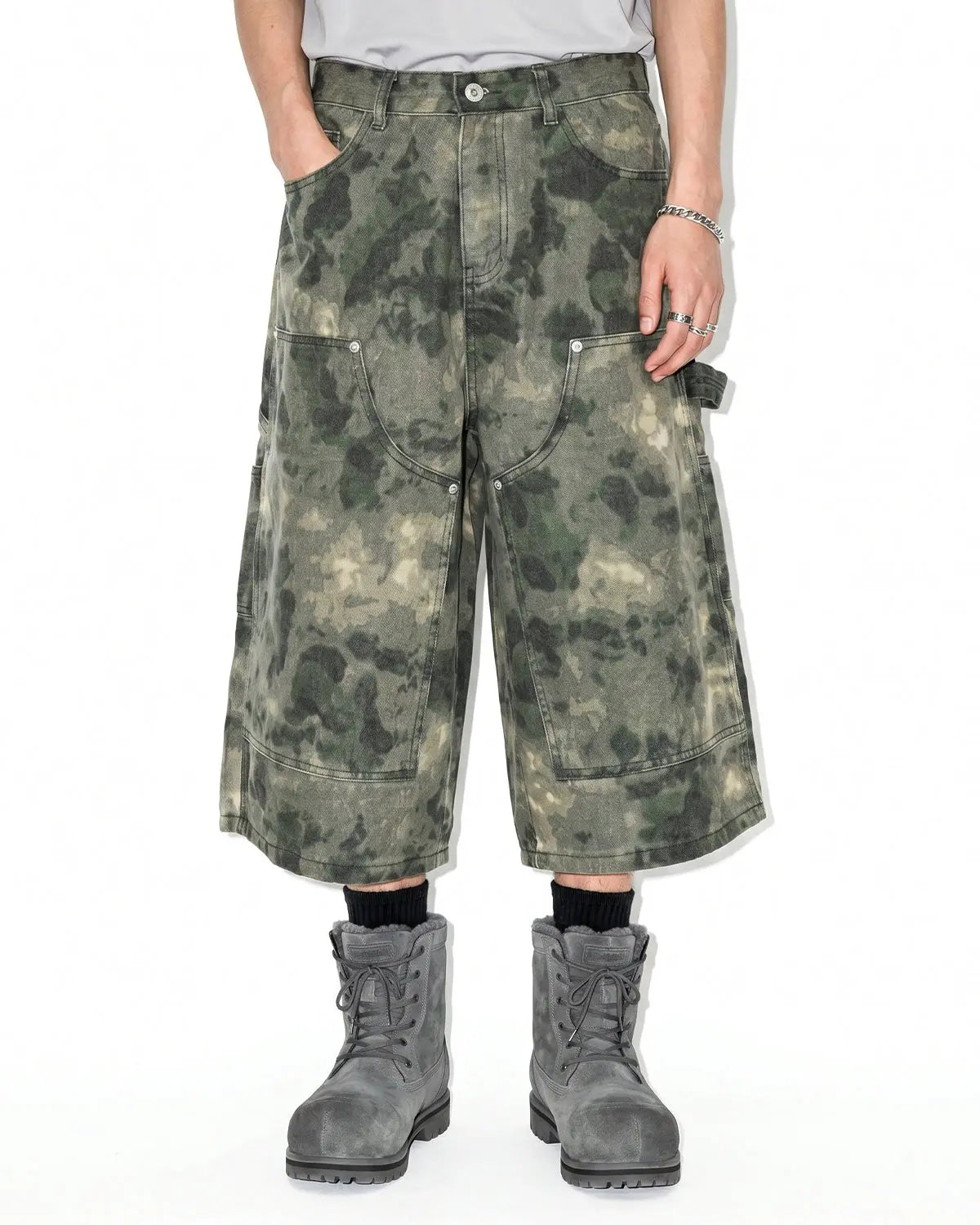 Washed Camo Cargo Longline Shorts | Inflation Streetwear