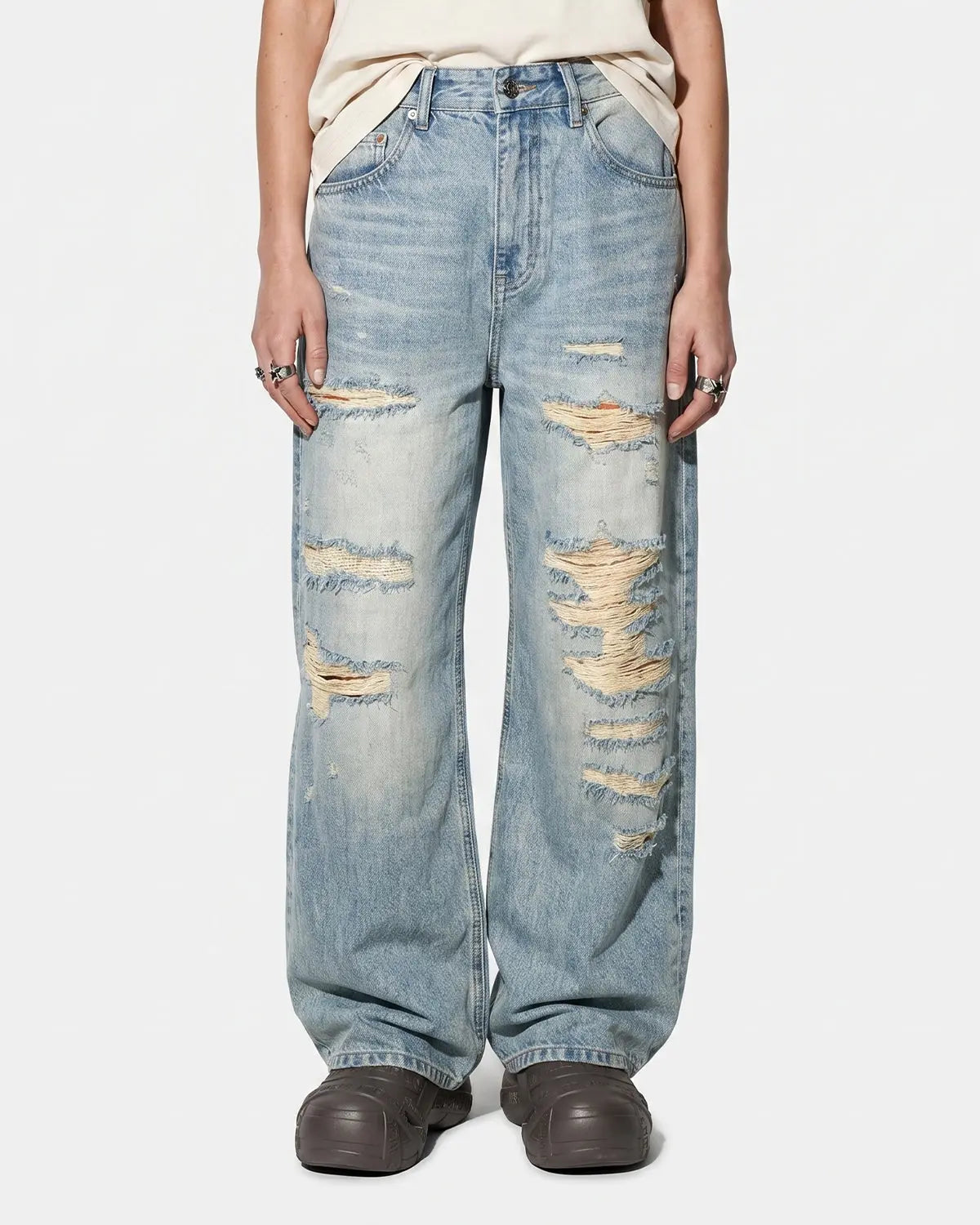 Distressed Ripped Straight-Leg Jeans | Inflation Streetwear