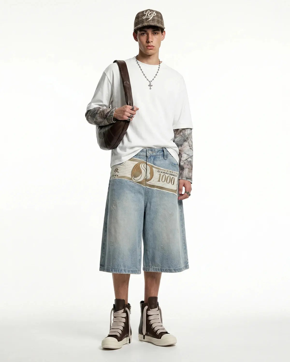 Dollar Patch Embroidery Denim Jorts | Inflation Streetwear